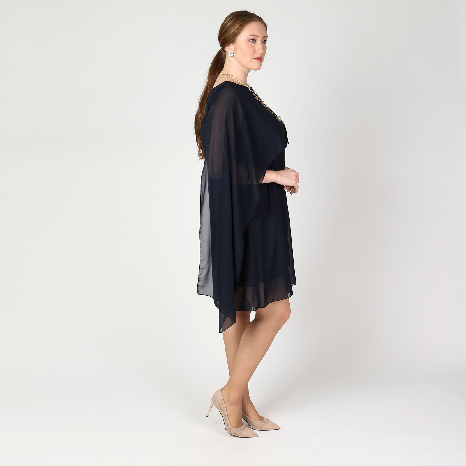 Платье из шифона с украшением в комплекте Bianka Modeno, размер 58, цвет синий - фото 4