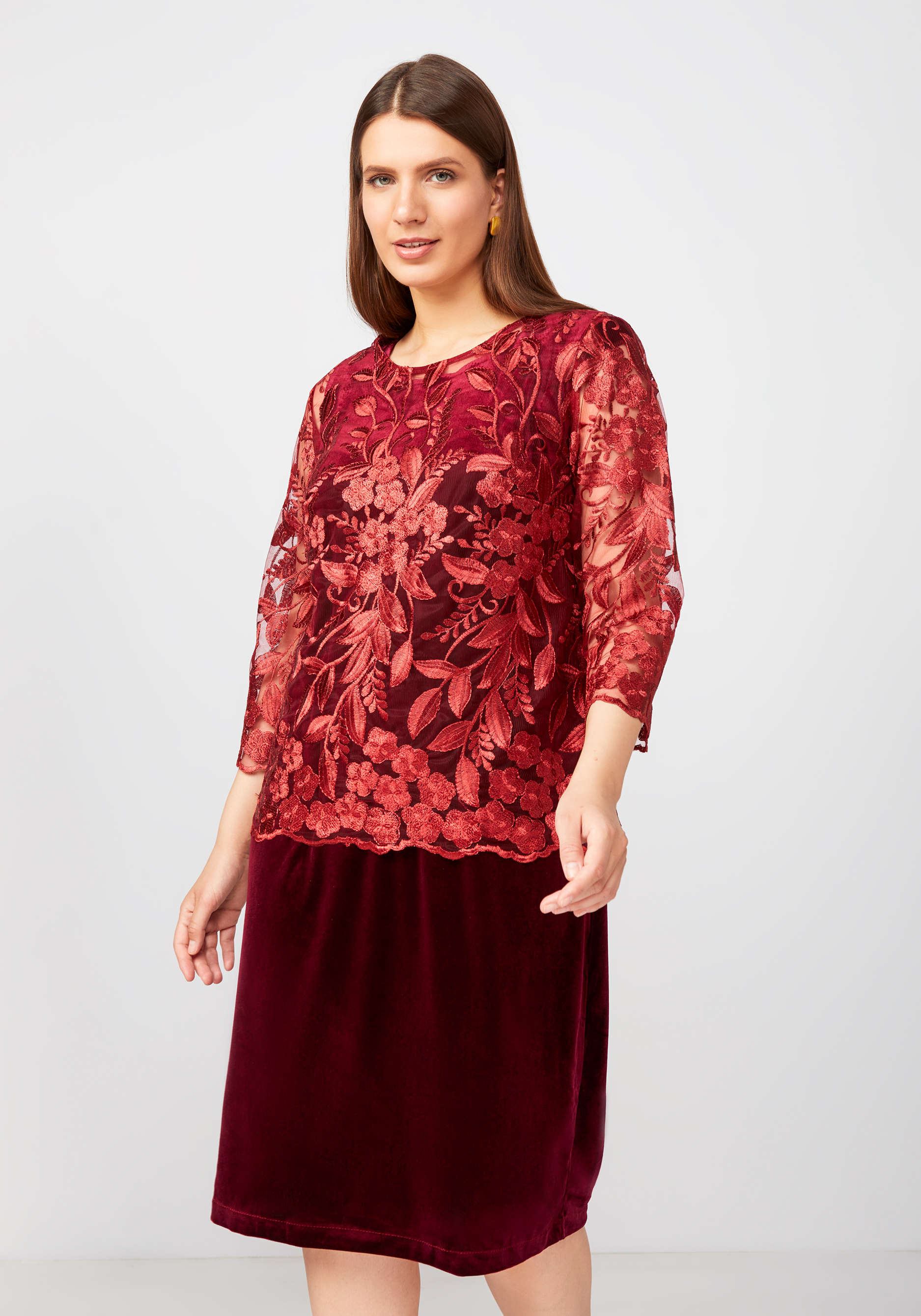 Платье с кружевной блузой Bel Fiore, размер 48, цвет кофейный - фото 9