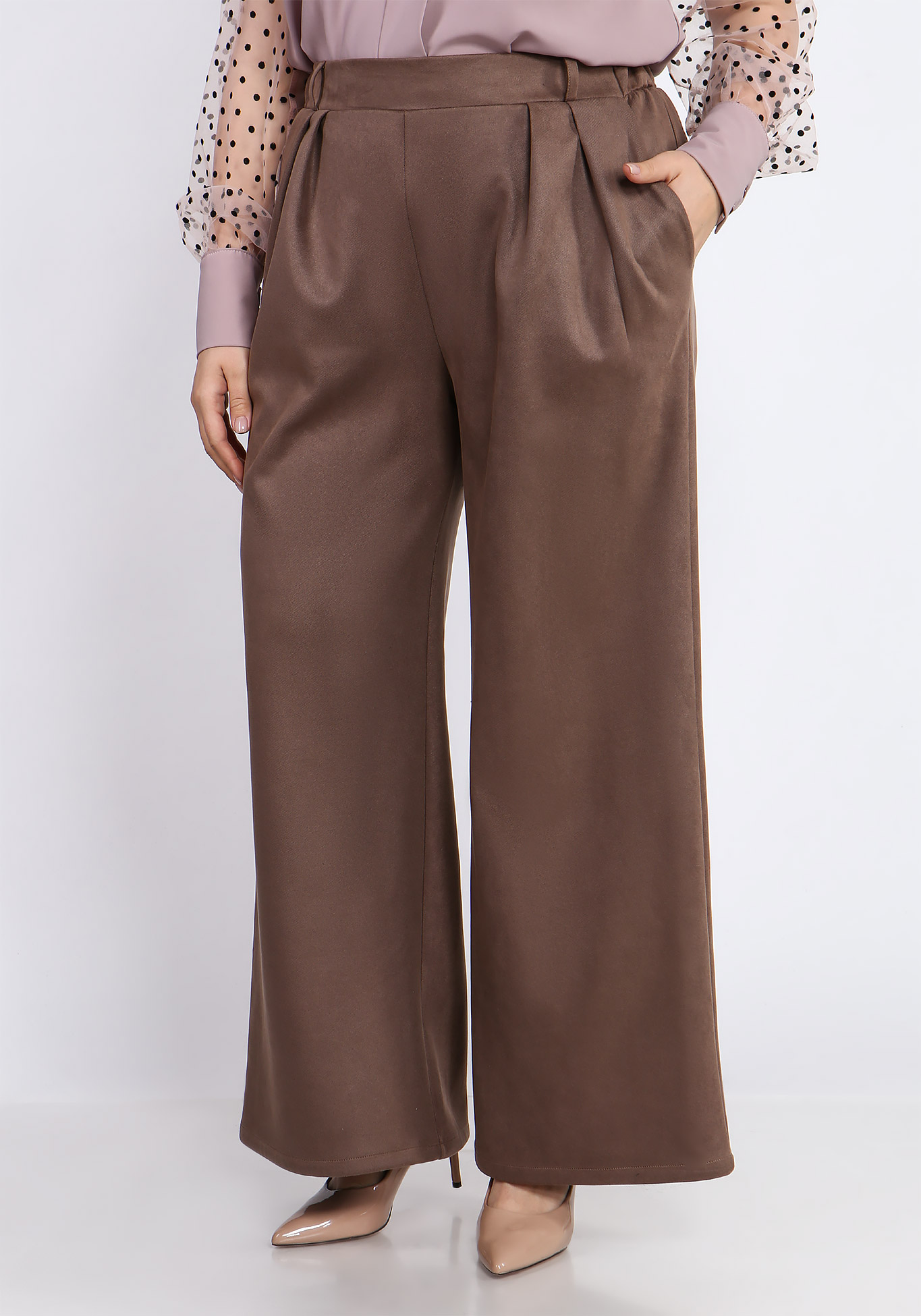 Брюки-палаццо с боковыми карманами жен брюки муслин серый р 60