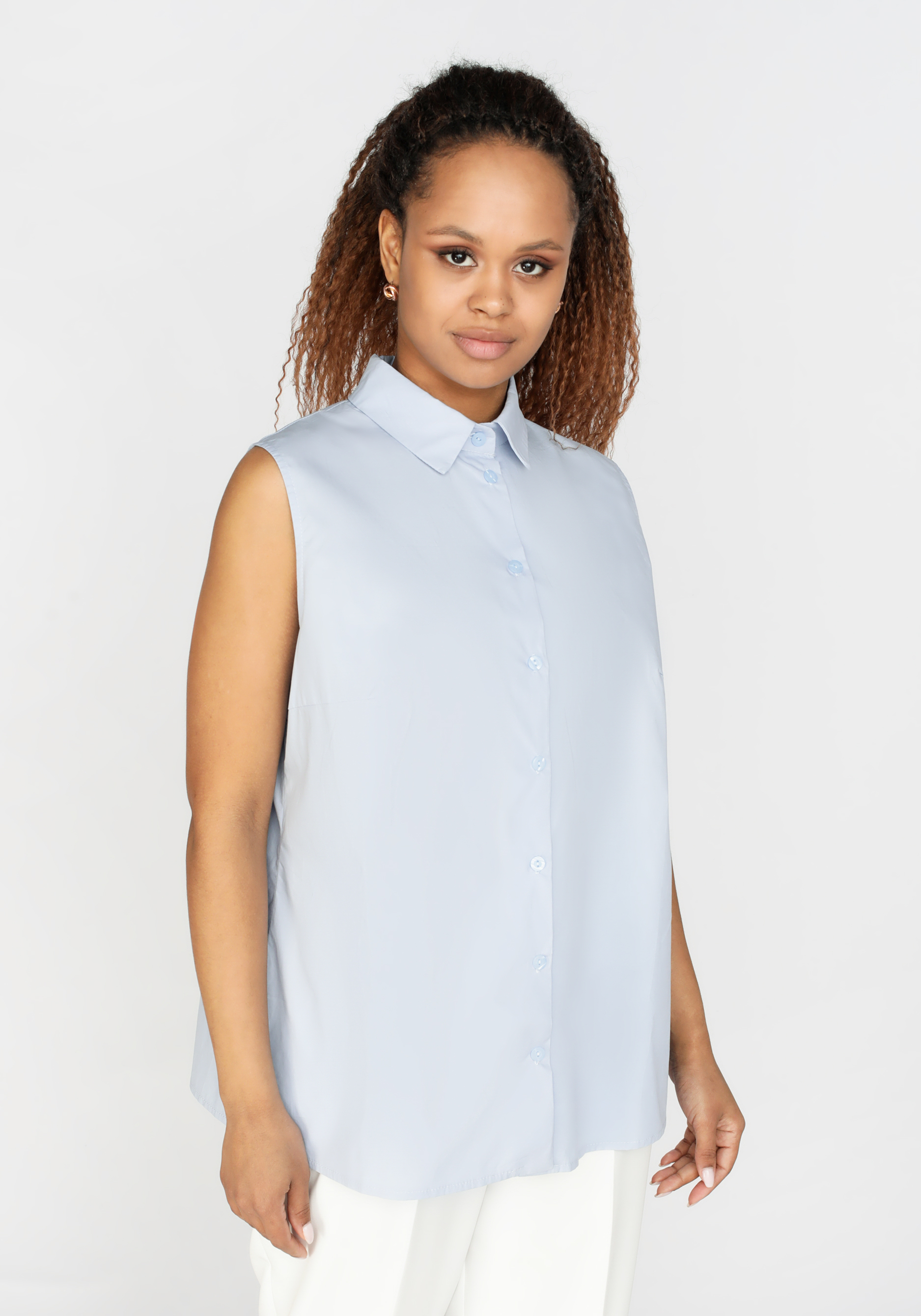 Блуза без рукавов из натуральной ткани Julia Weber, размер 54, цвет голубой - фото 4