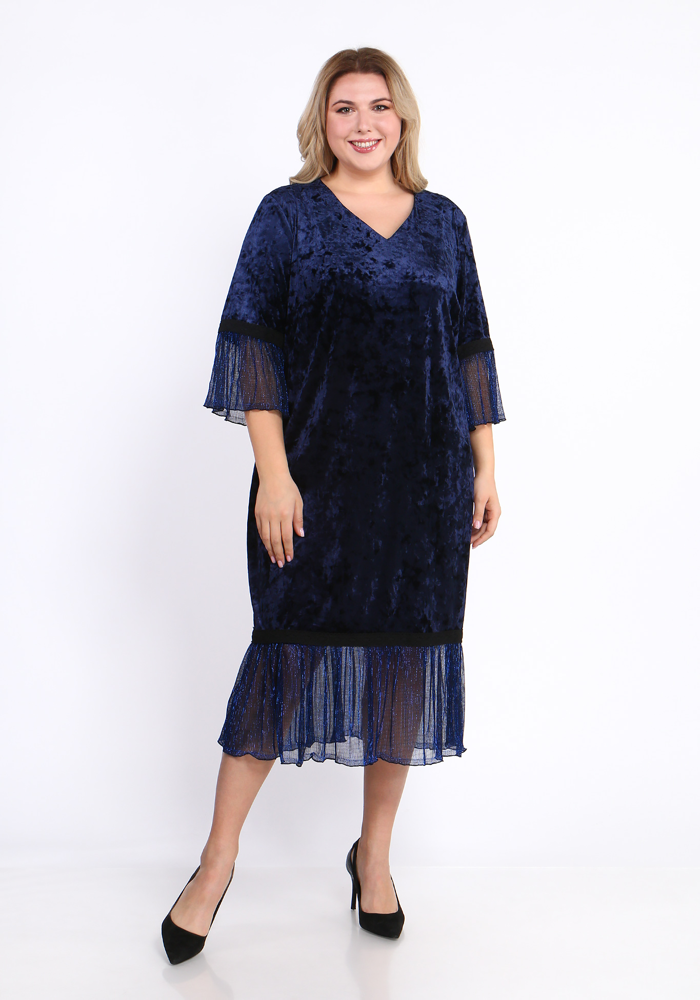 Платье велюровое с рукавом 3/4 Bianka Modeno, размер 52, цвет сиреневый - фото 1