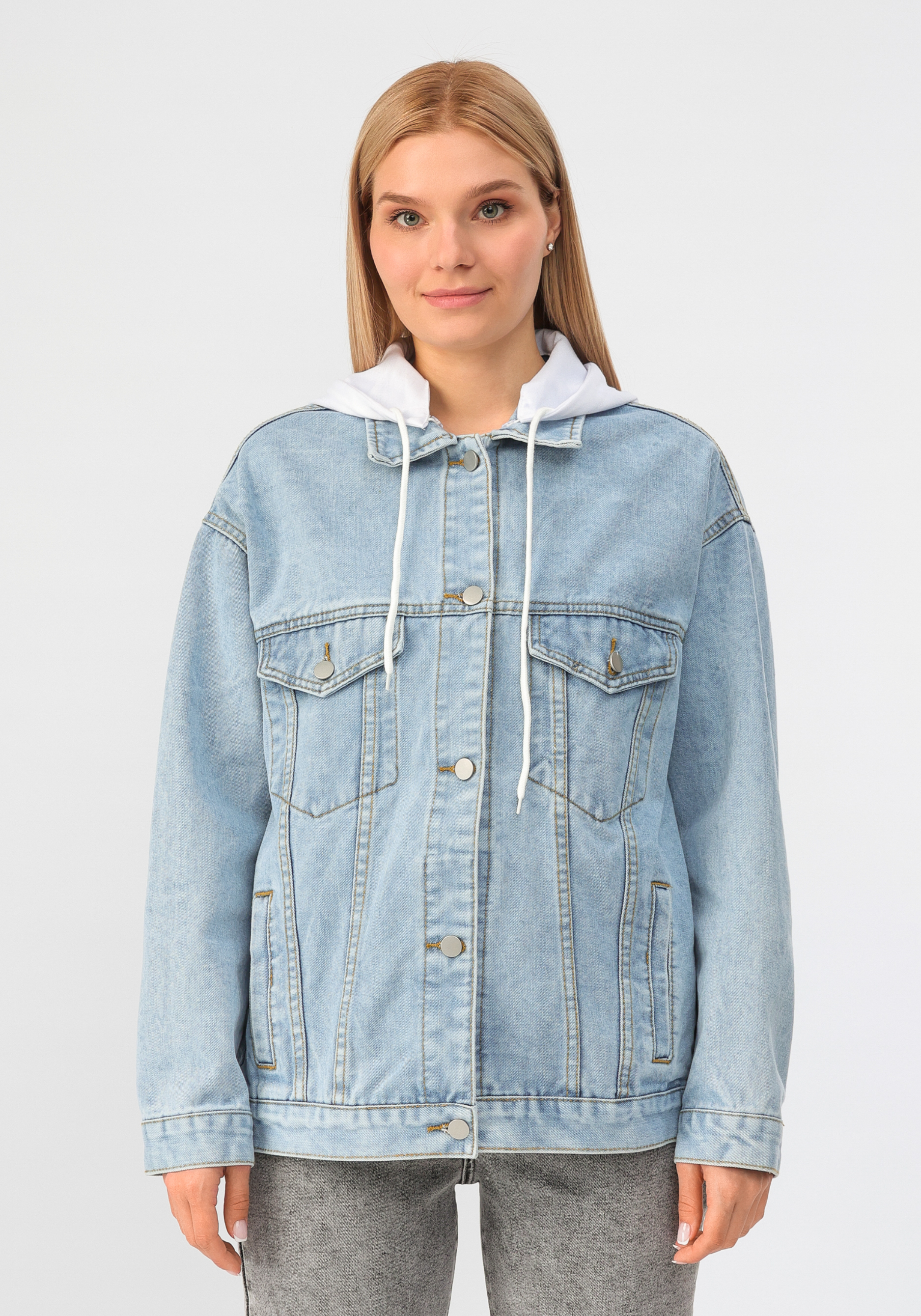 Куртка джинсовая с капюшоном No name, цвет голубой, размер 52-54 - фото 4