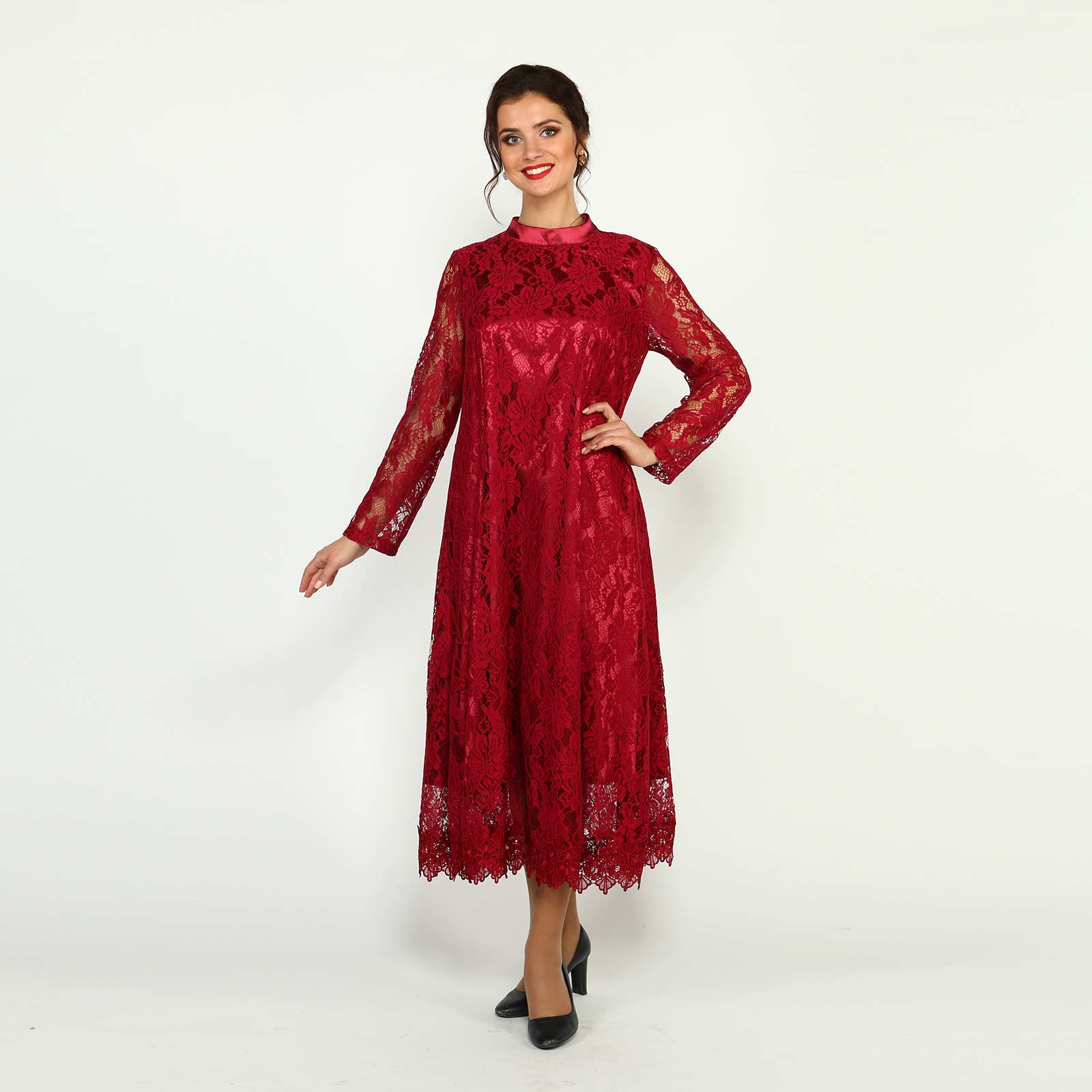 Платье с вышивкой расклешенного кроя Frida, размер 48, цвет красный - фото 1