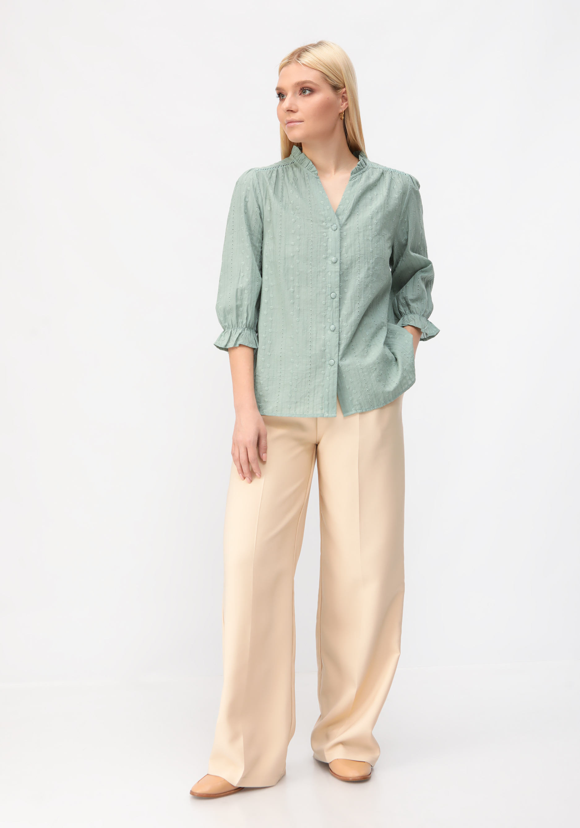 Блуза с воротником стойка  "Кристал" Fashion, цвет белый, размер 54 - фото 2