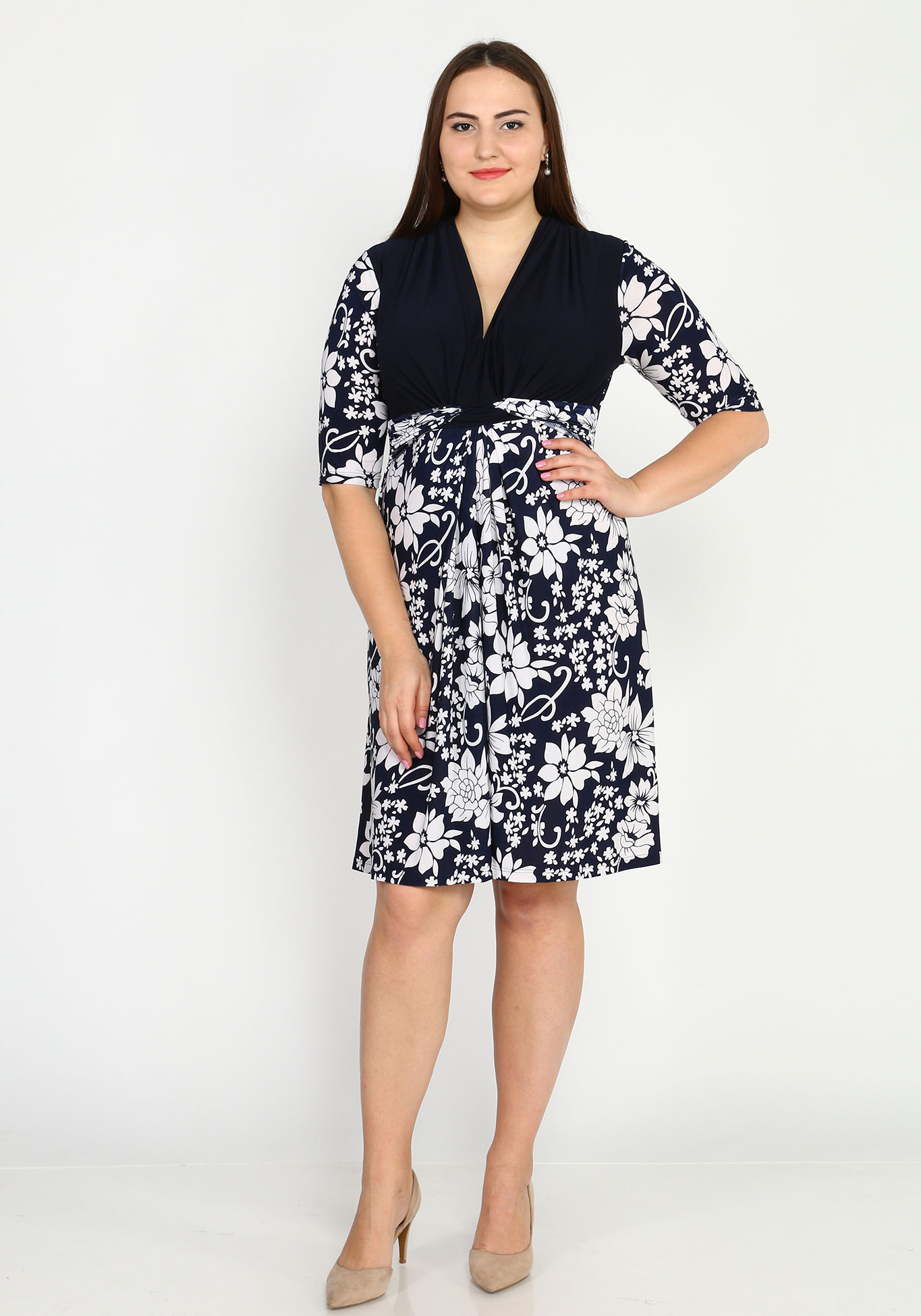 Платье комбинированное с V-образным вырезом OLMIS, размер 50, цвет чёрно-голубой - фото 5