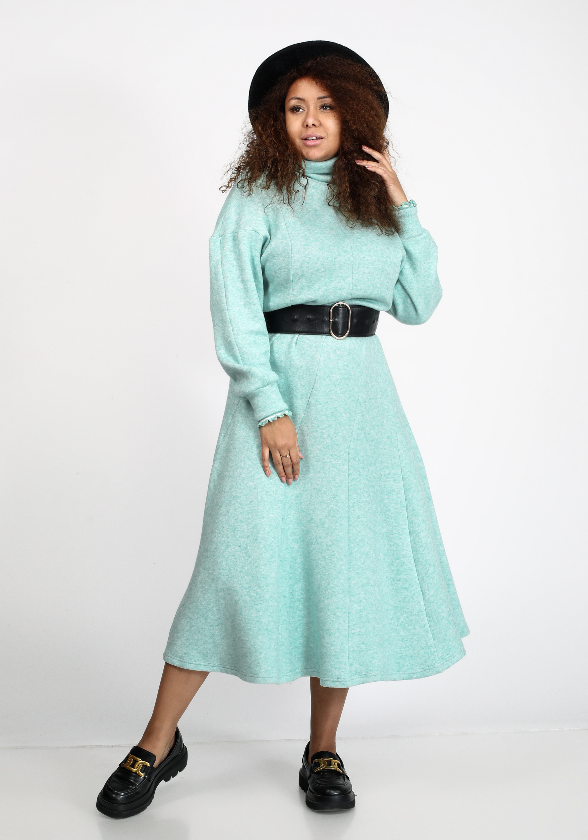 Платье трикотажное с воротником-стойкой GalaGrosso, размер 50, цвет брусничный - фото 7
