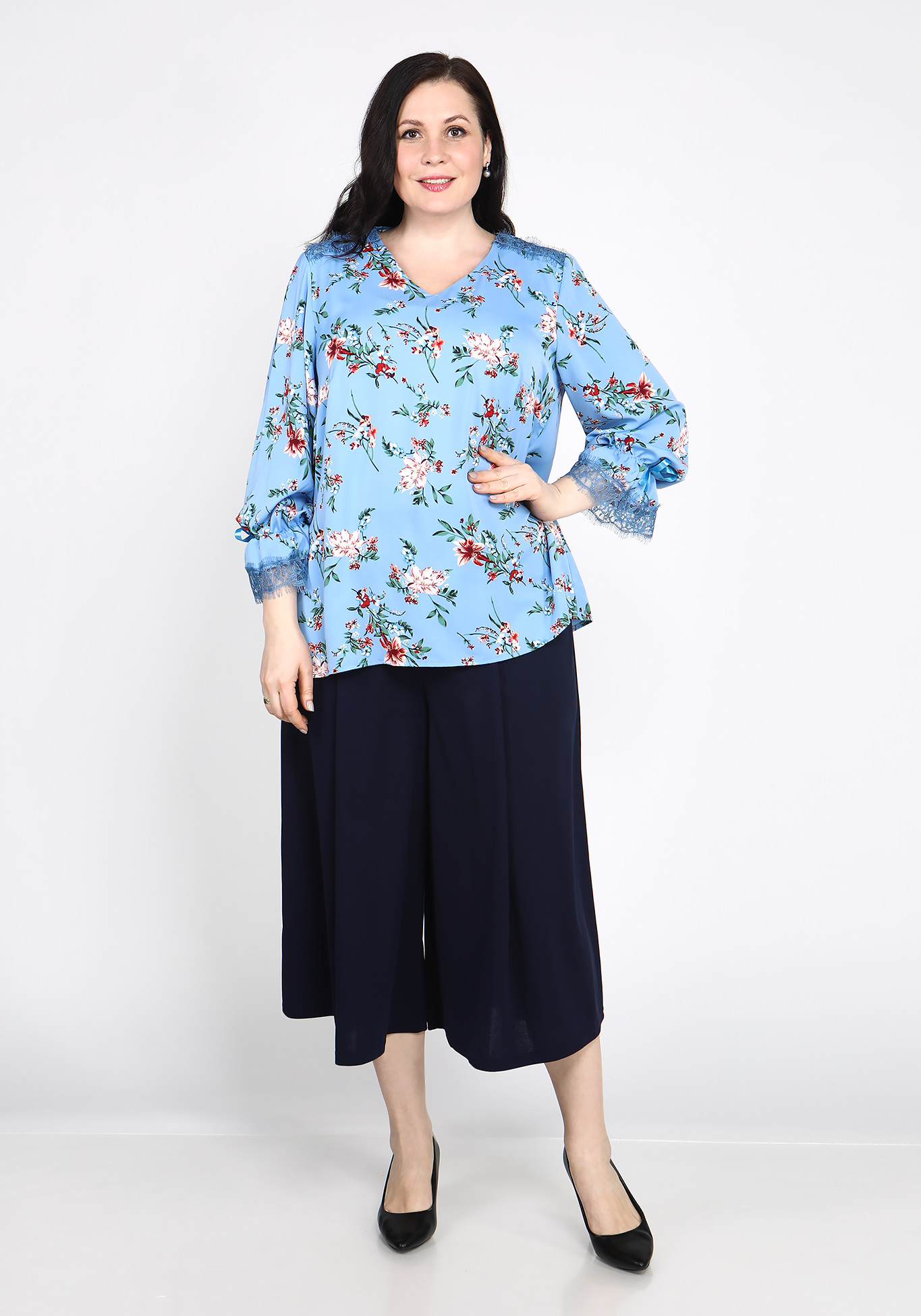 Блуза с длинным рукавом и цветочным принтом Bianka Modeno, размер 50 - фото 7