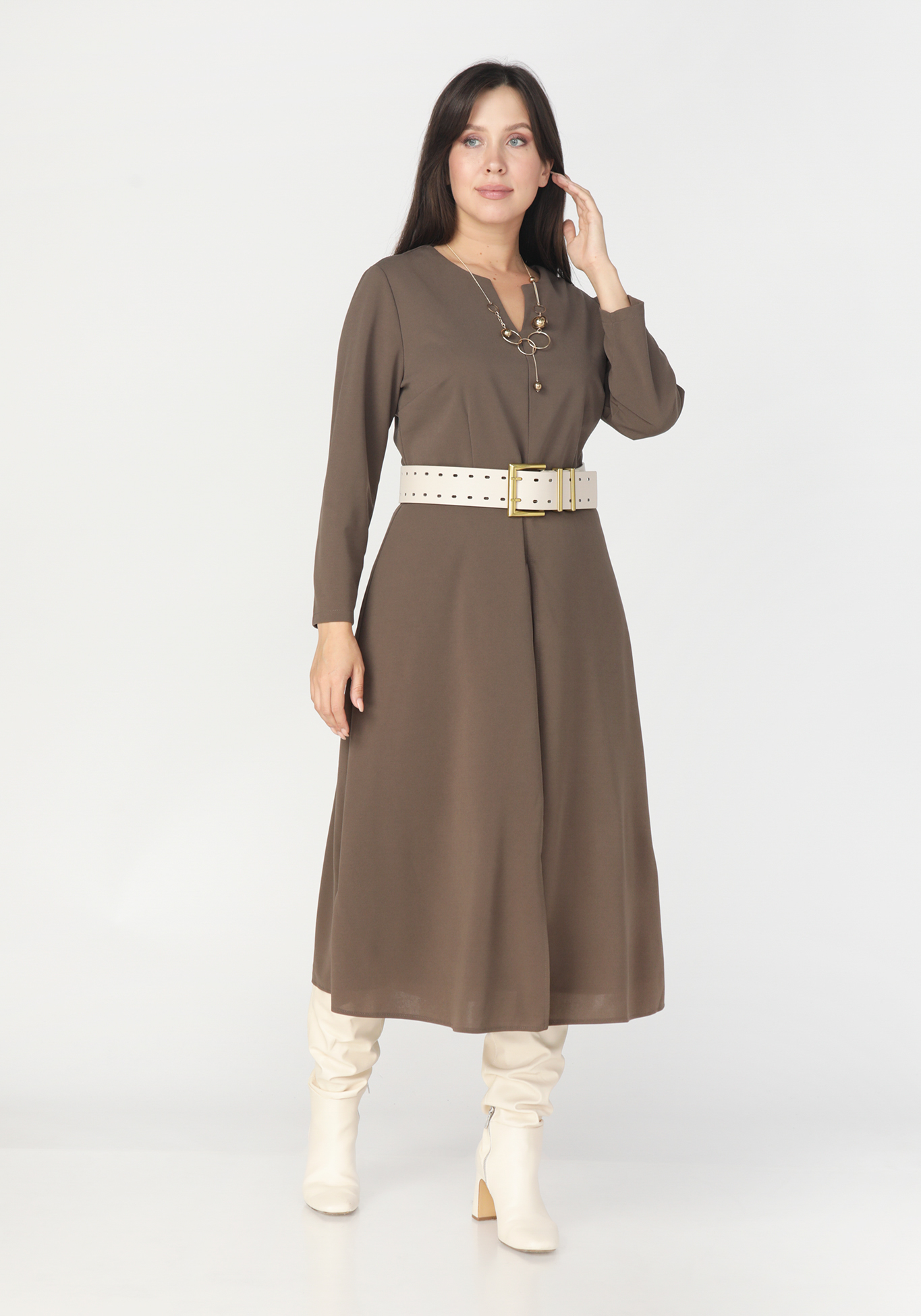 Платье с плиссированной вставкой Mio Imperatrice, цвет коричневый, размер 52 - фото 4