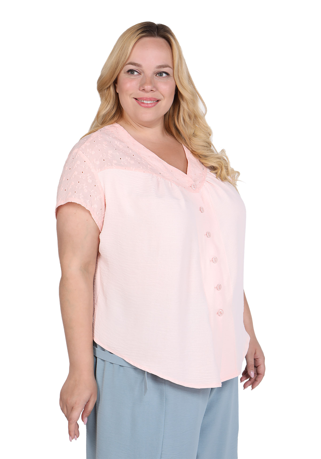 Блуза "Светлая полоса" GalaGrosso, размер 52, цвет персиковый - фото 1