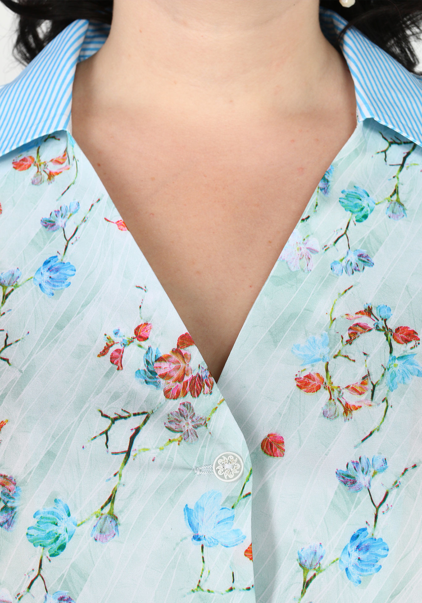Блуза комбинированная с v образным вырезом Elletto Life, размер 62, цвет зеленый - фото 7