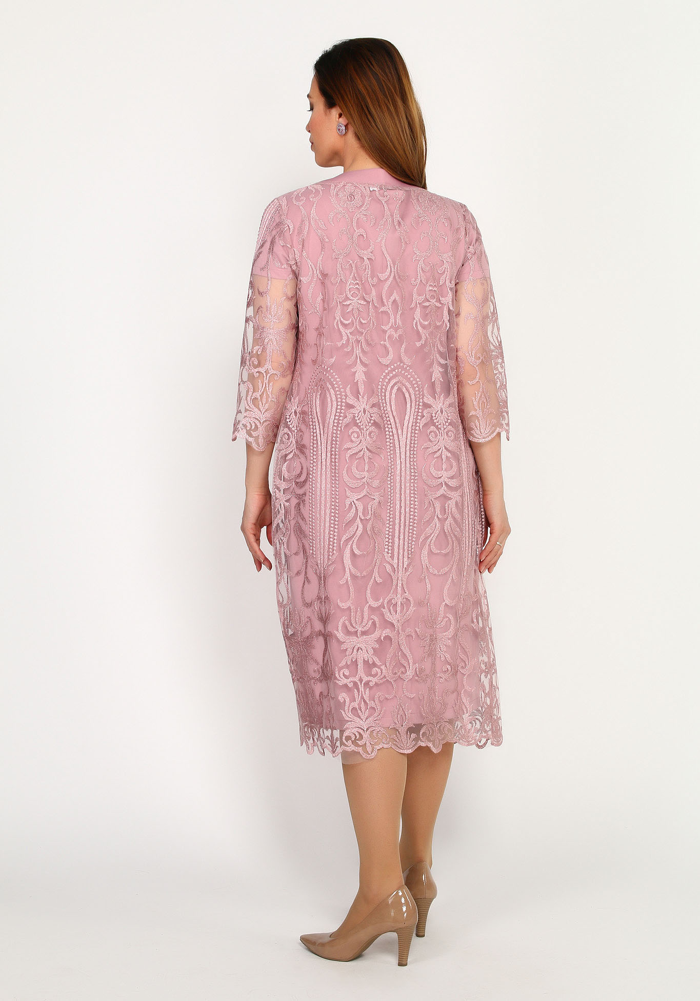 Комплект: платье и кружевная накидка Bel Fiore, размер 48, цвет розовый - фото 5