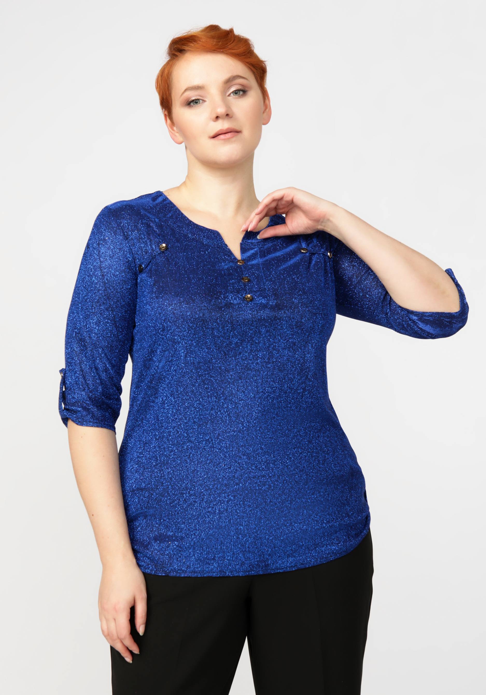 Блуза женская с люрексом «Фернанда», цвет синий, размер 56 - фото 1
