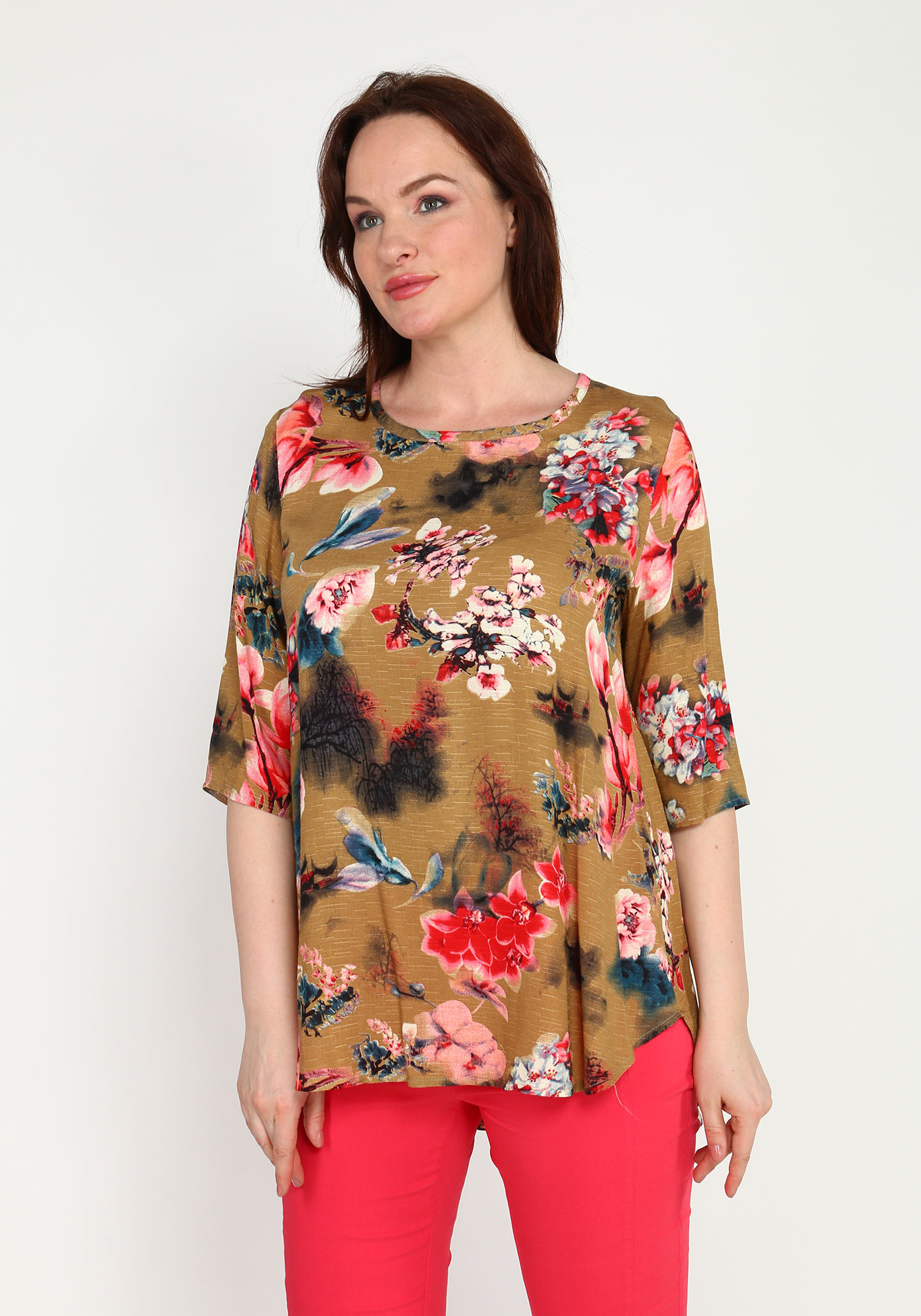 Блуза свободная с удлиненной спинкой Bianka Modeno, размер 54, цвет бежевый - фото 3