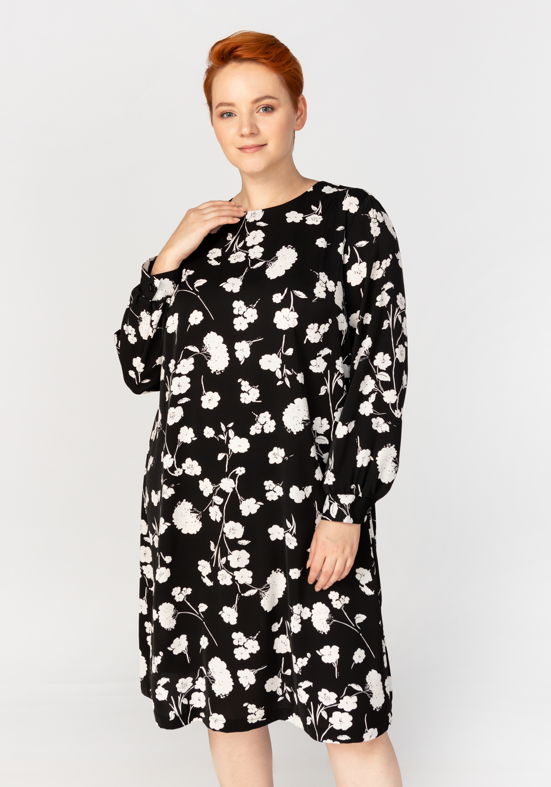 Платье принтованное со съемным воротником Bianka Modeno, размер 52, цвет черный - фото 7