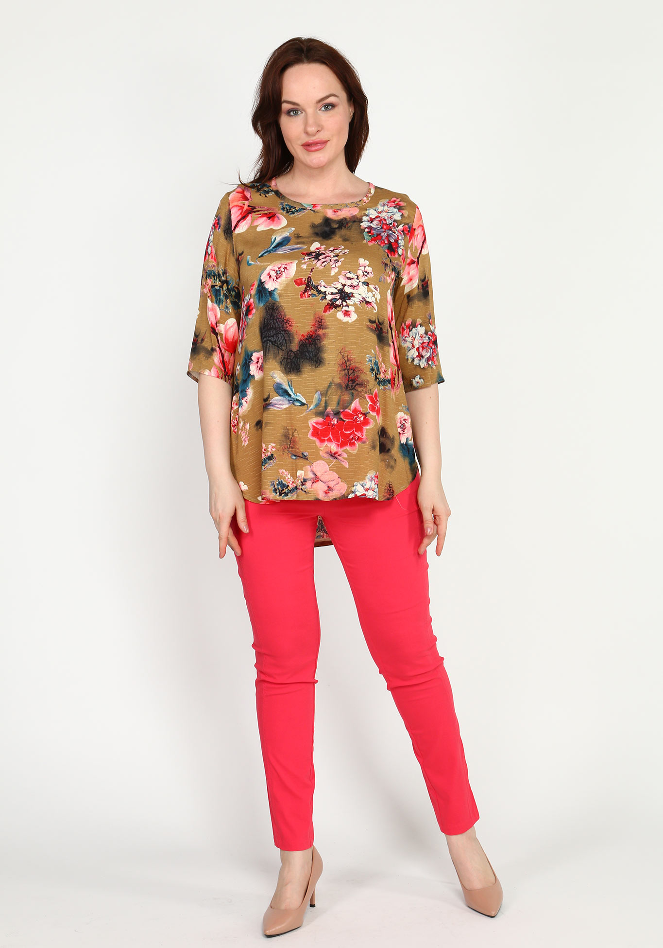 Блуза свободная с удлиненной спинкой Bianka Modeno, размер 54, цвет бежевый - фото 2