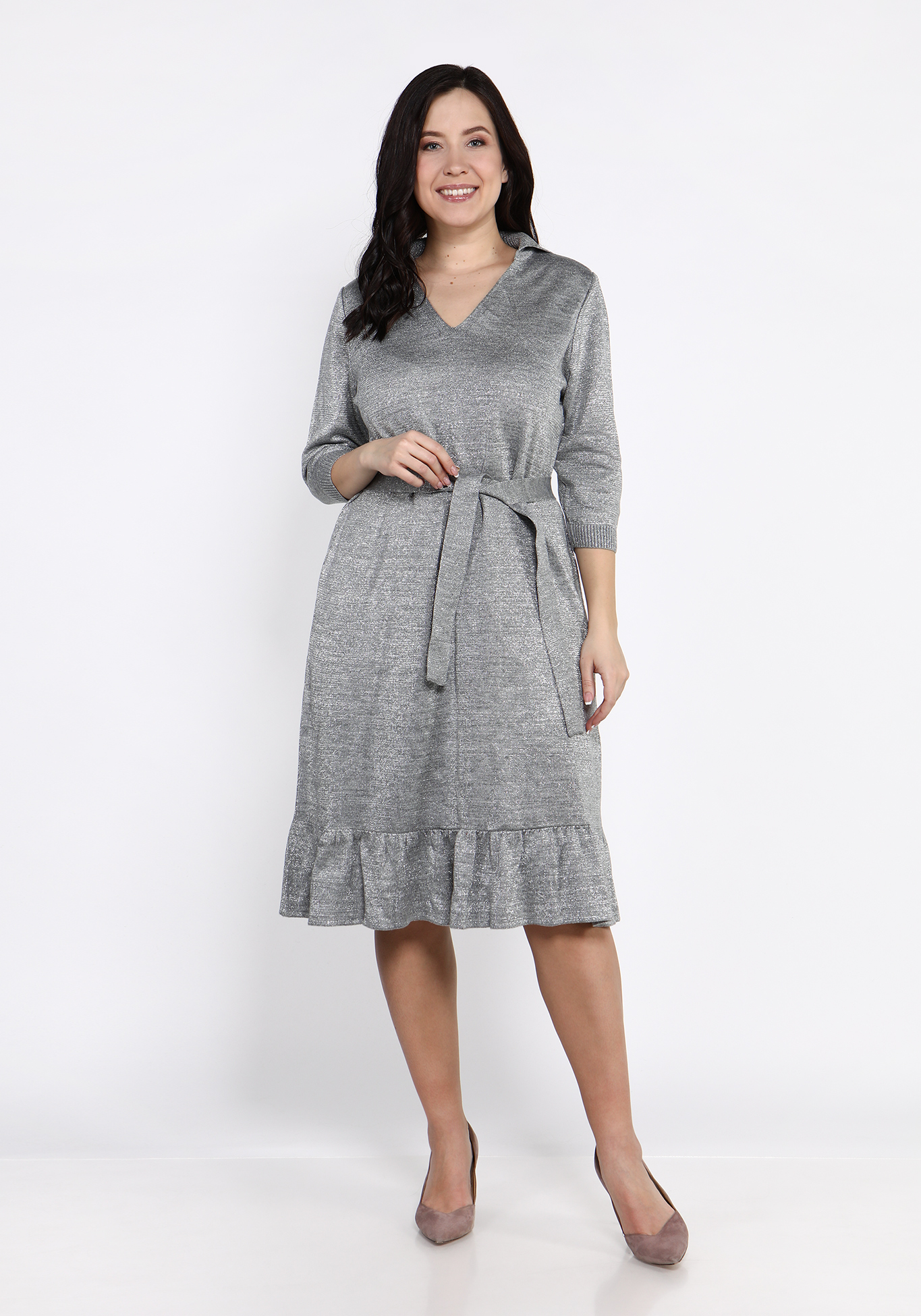 Платье с отложным воротником и воланом Vivawool, размер 50, цвет серый - фото 2