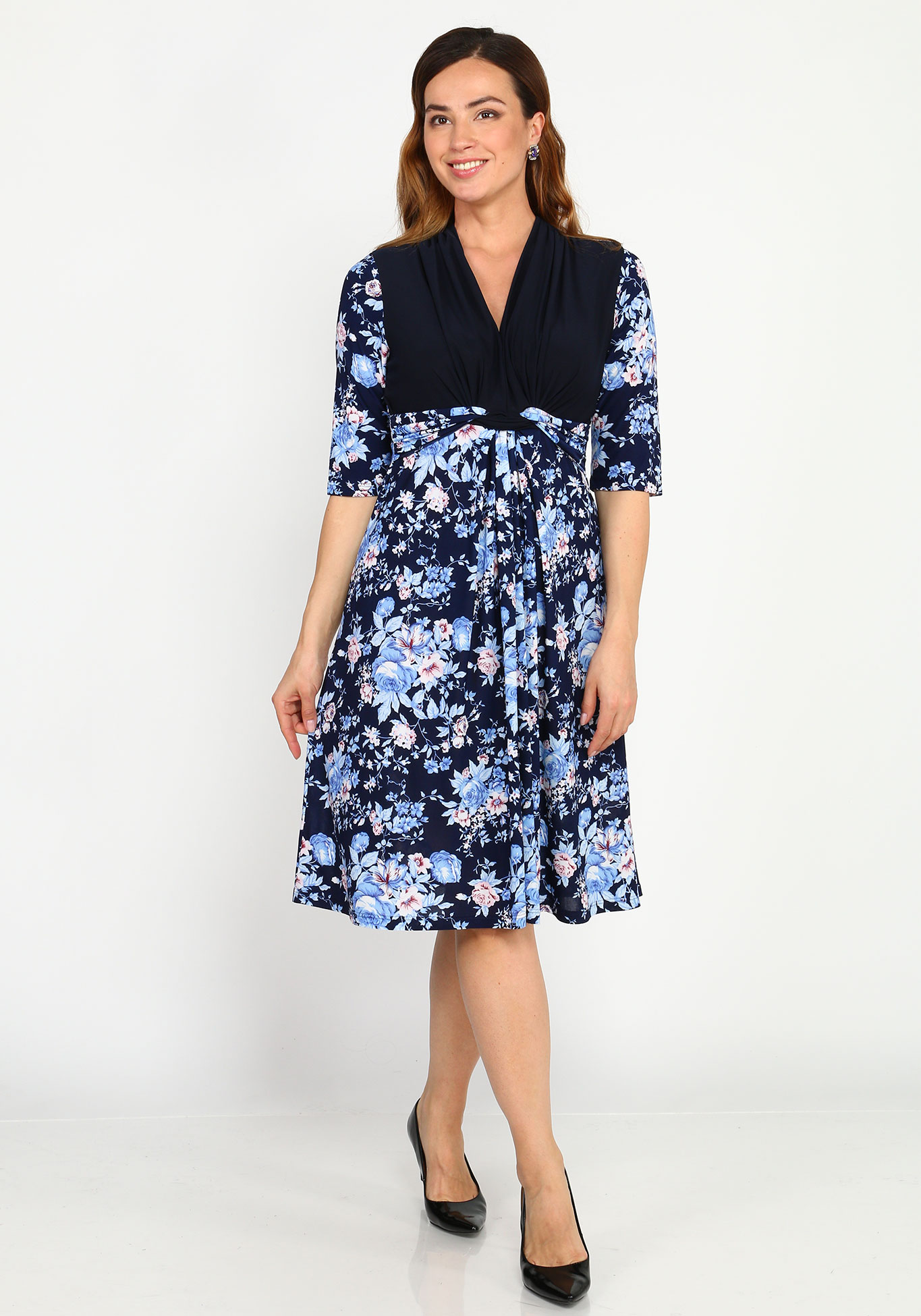 Платье комбинированное с V-образным вырезом OLMIS, размер 50, цвет чёрно-голубой - фото 9