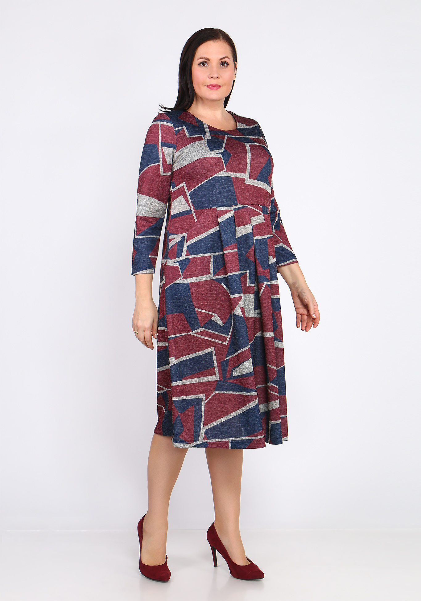 Платье-миди с защипами Bianka Modeno, размер 48, цвет красный - фото 3