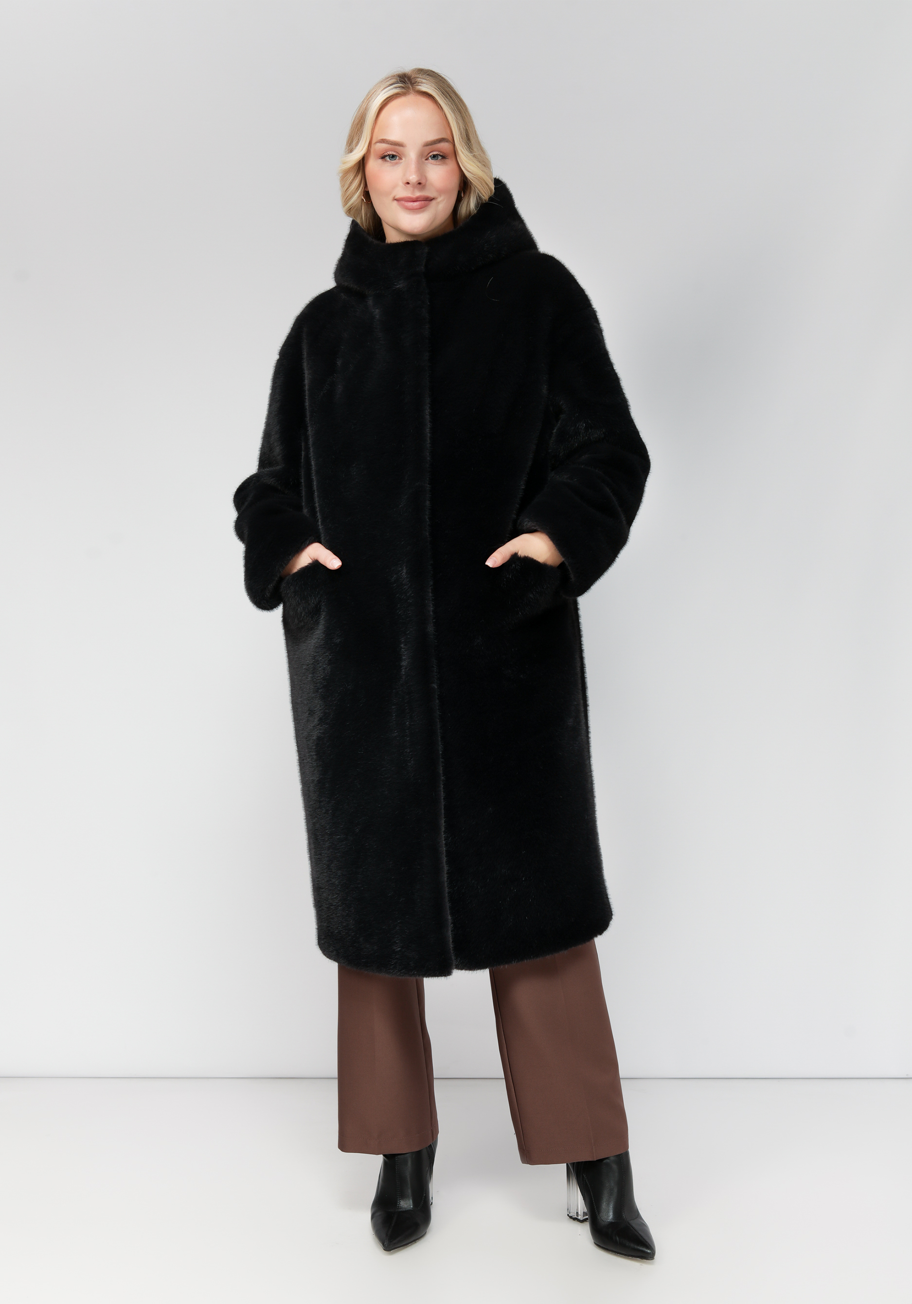 Пальто из искусственного меха пальто длинное с капюшоном