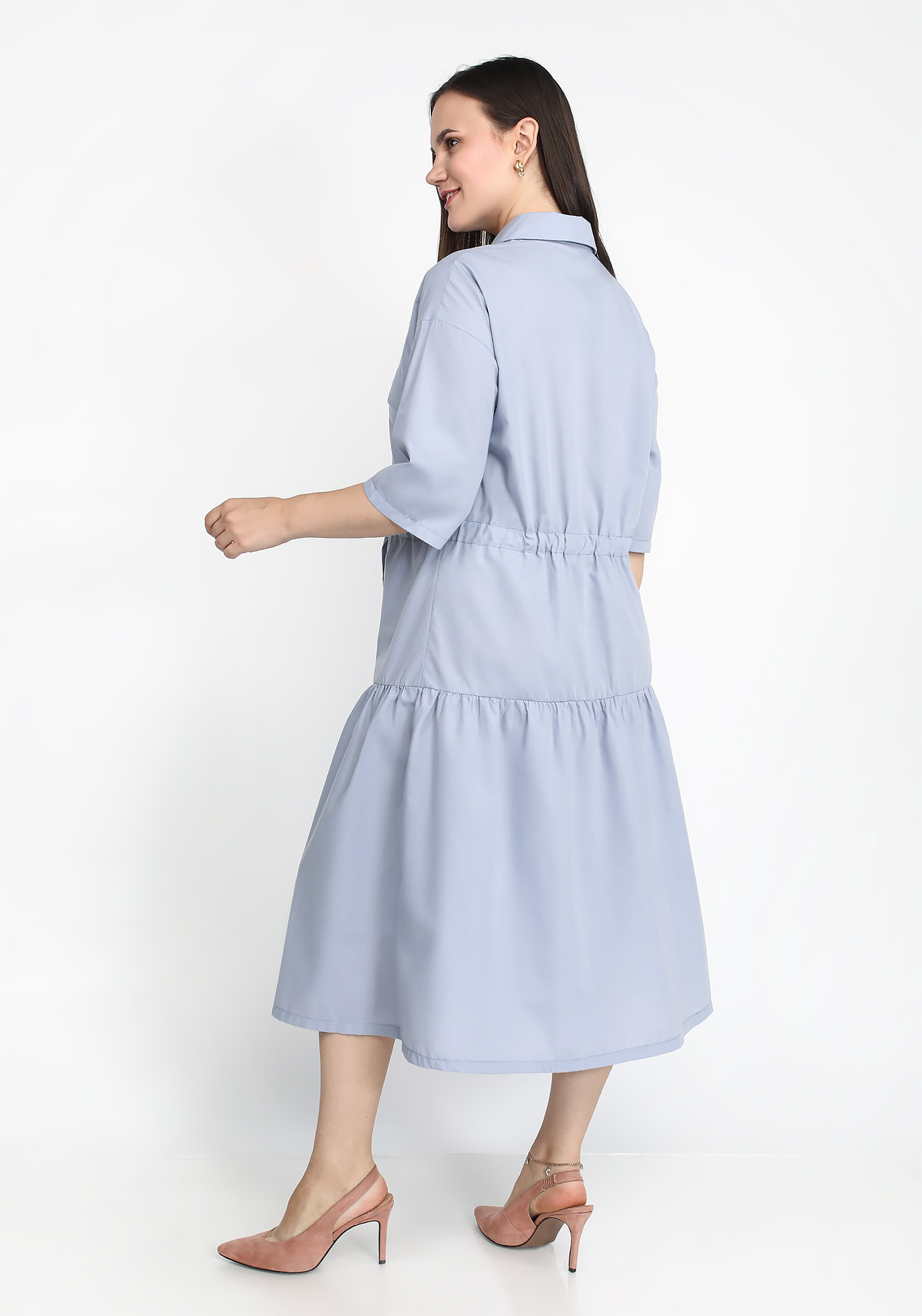Платье с воланом и кулиской City Code, размер 48, цвет серо-голубой свободная модель - фото 4