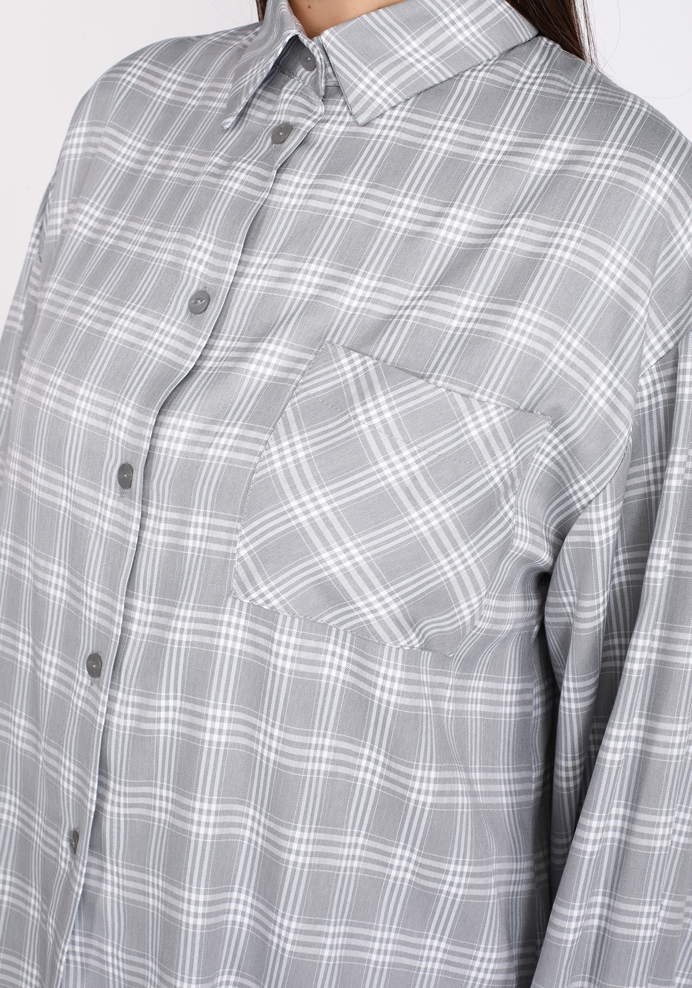 Рубашка из хлопка в клетку Julia Weber, размер 56, цвет серый - фото 3