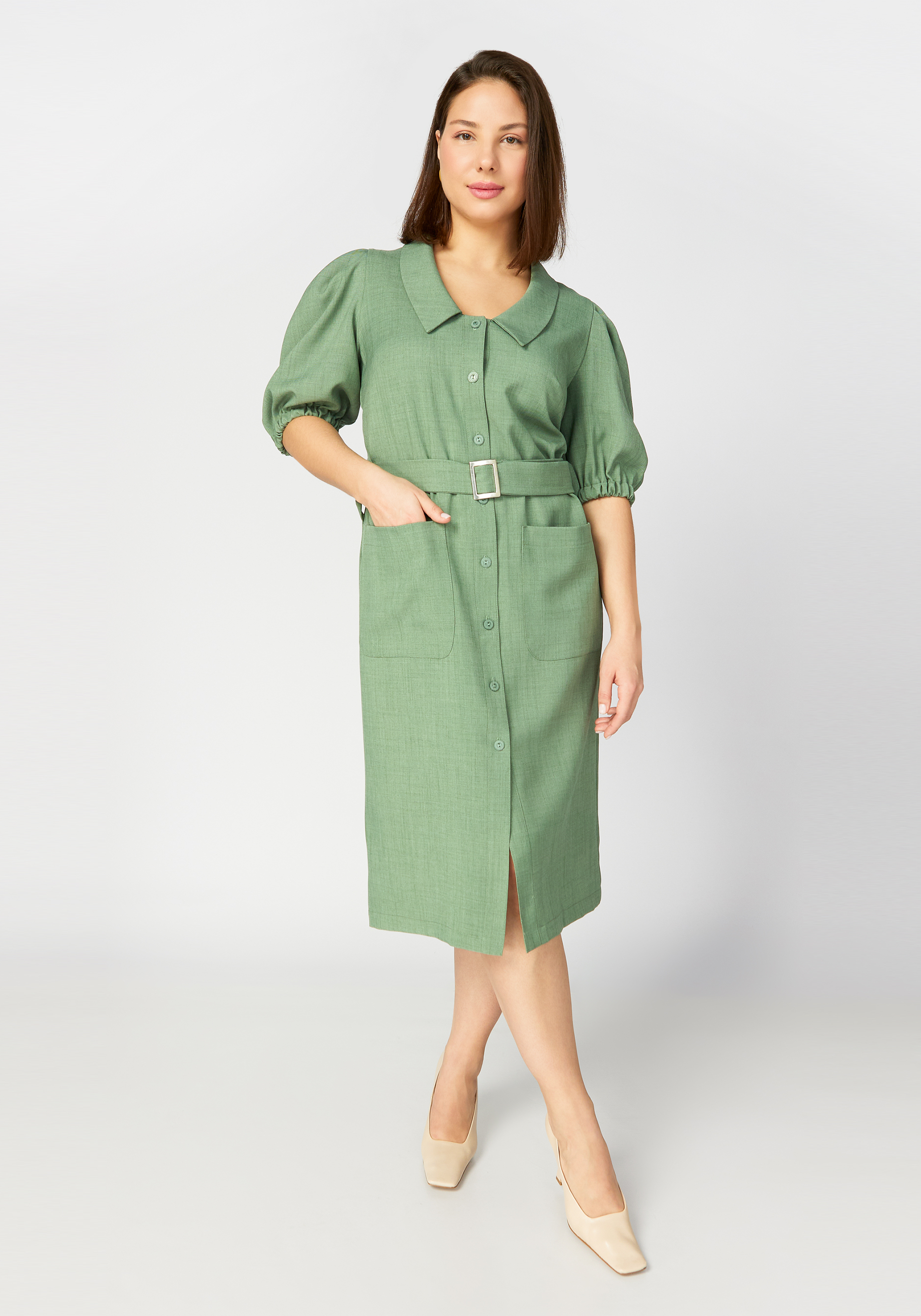 Платье на пуговицах с рукавом "фонарик" Mio Imperatrice, цвет зеленый, размер 50 - фото 6