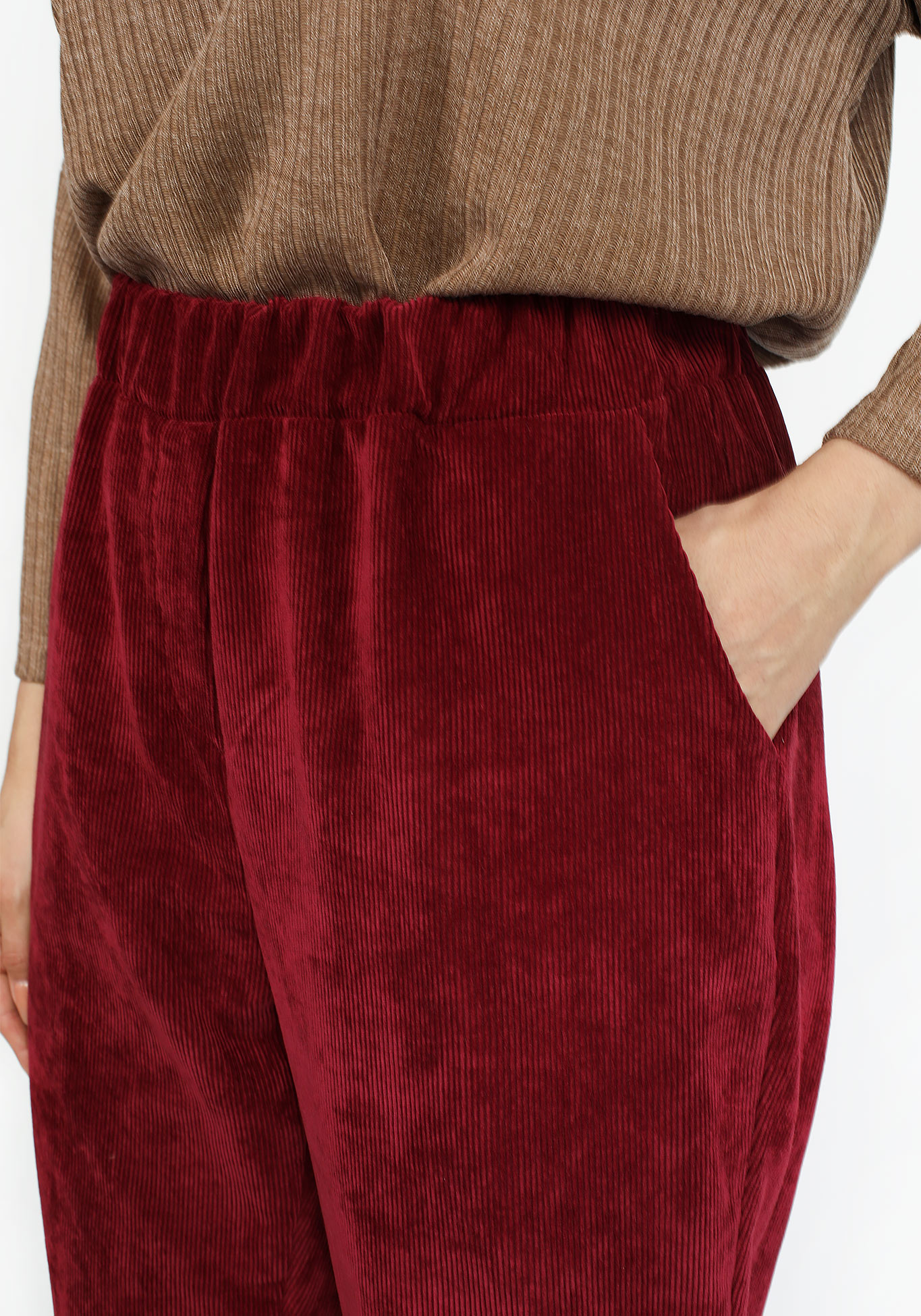 Брюки вельветовые свободного кроя с карманами Simple Story, размер 48, цвет красный - фото 4