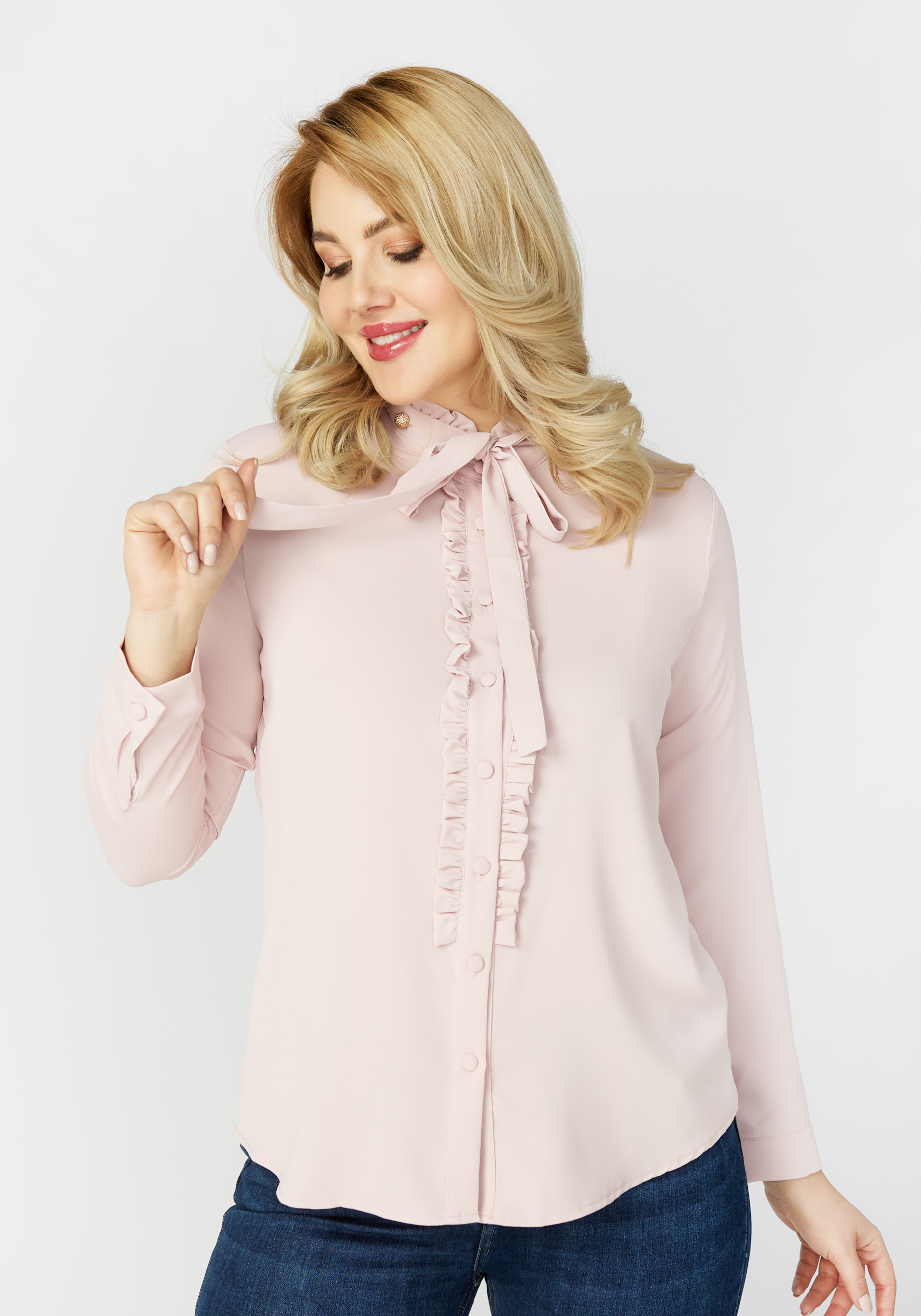 Блуза с длинным рукавом и бантом «Ксения», цвет белый, размер 50 - фото 7