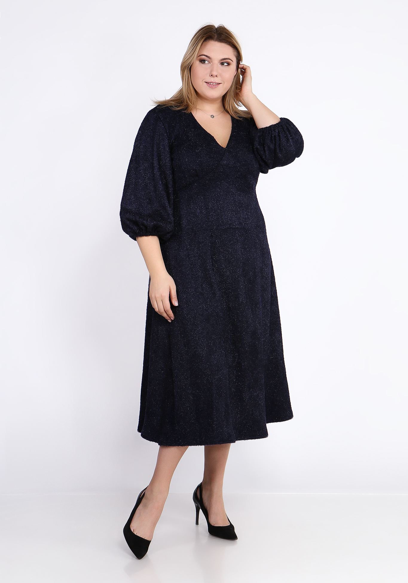Платье с V-вырезом из ткани с блеском Vivienne Mare, размер 48, цвет черный - фото 6