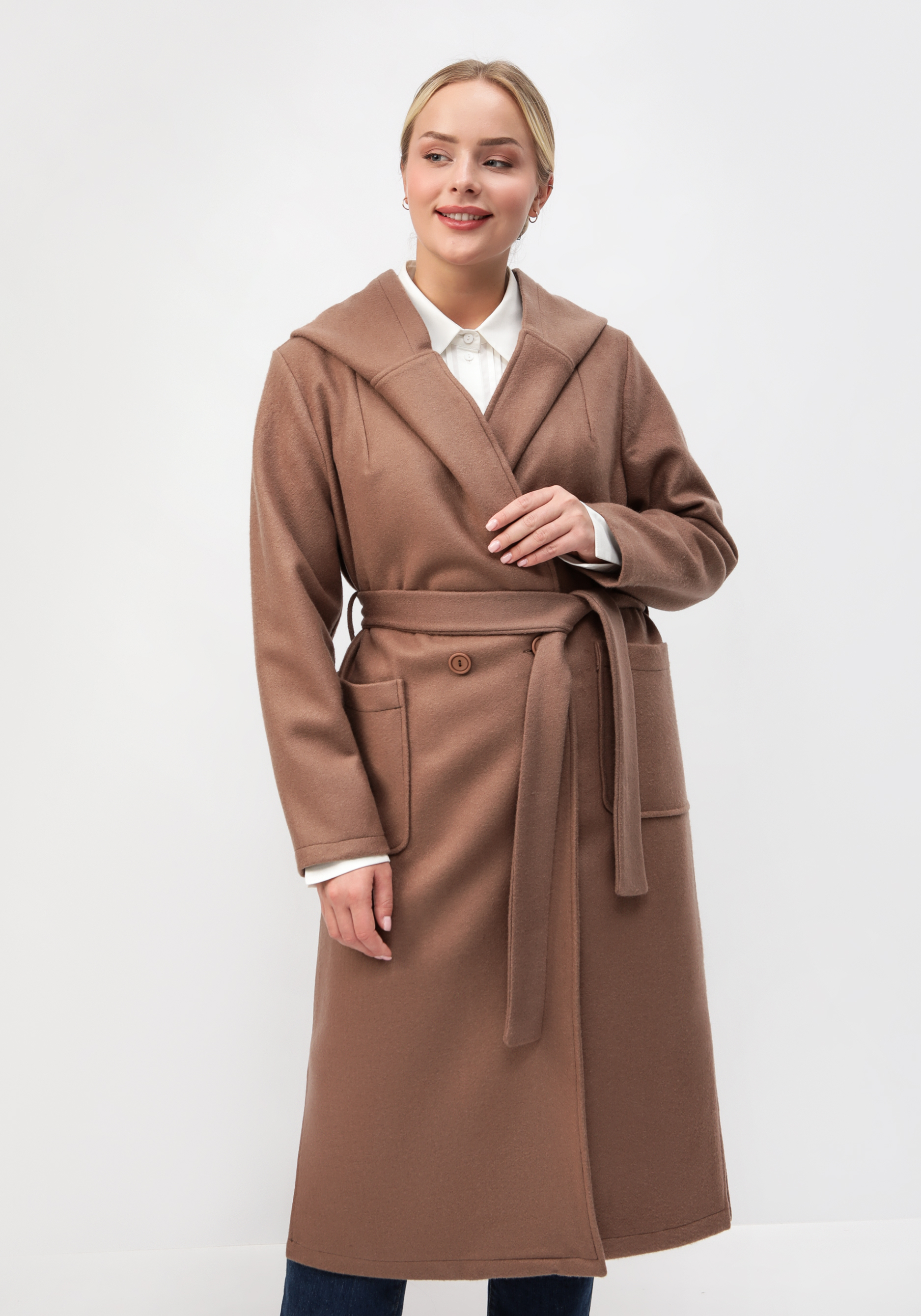Пальто свободного кроя на поясе VeraVo, цвет коричневый, размер 50 - фото 2