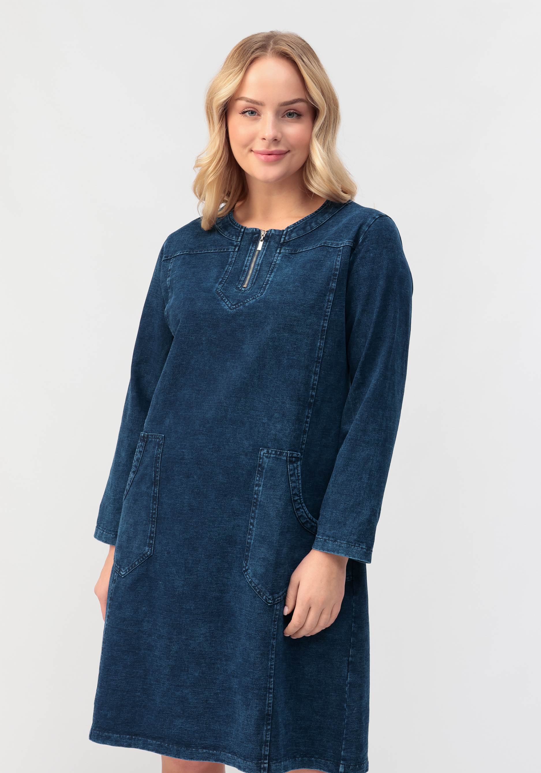 Платье-туника джинсовая с карманами, размер 62, цвет синий - фото 1