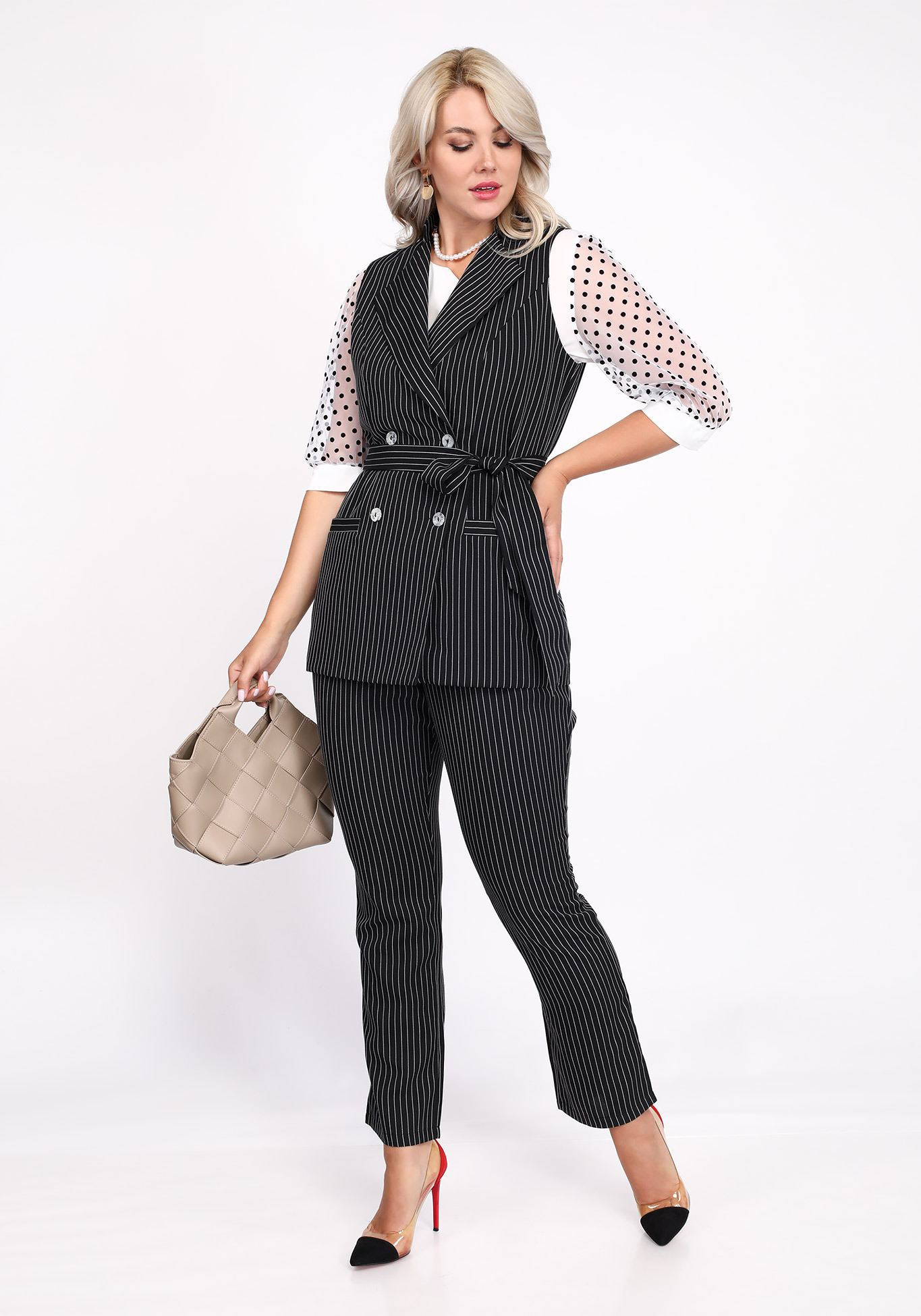 Блуза с рукавами в горошек Manhattan, размер 62, цвет черный - фото 2
