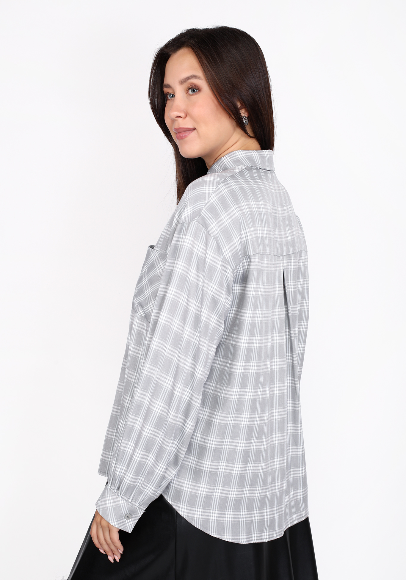 Рубашка из хлопка в клетку Julia Weber, размер 56, цвет серый - фото 4