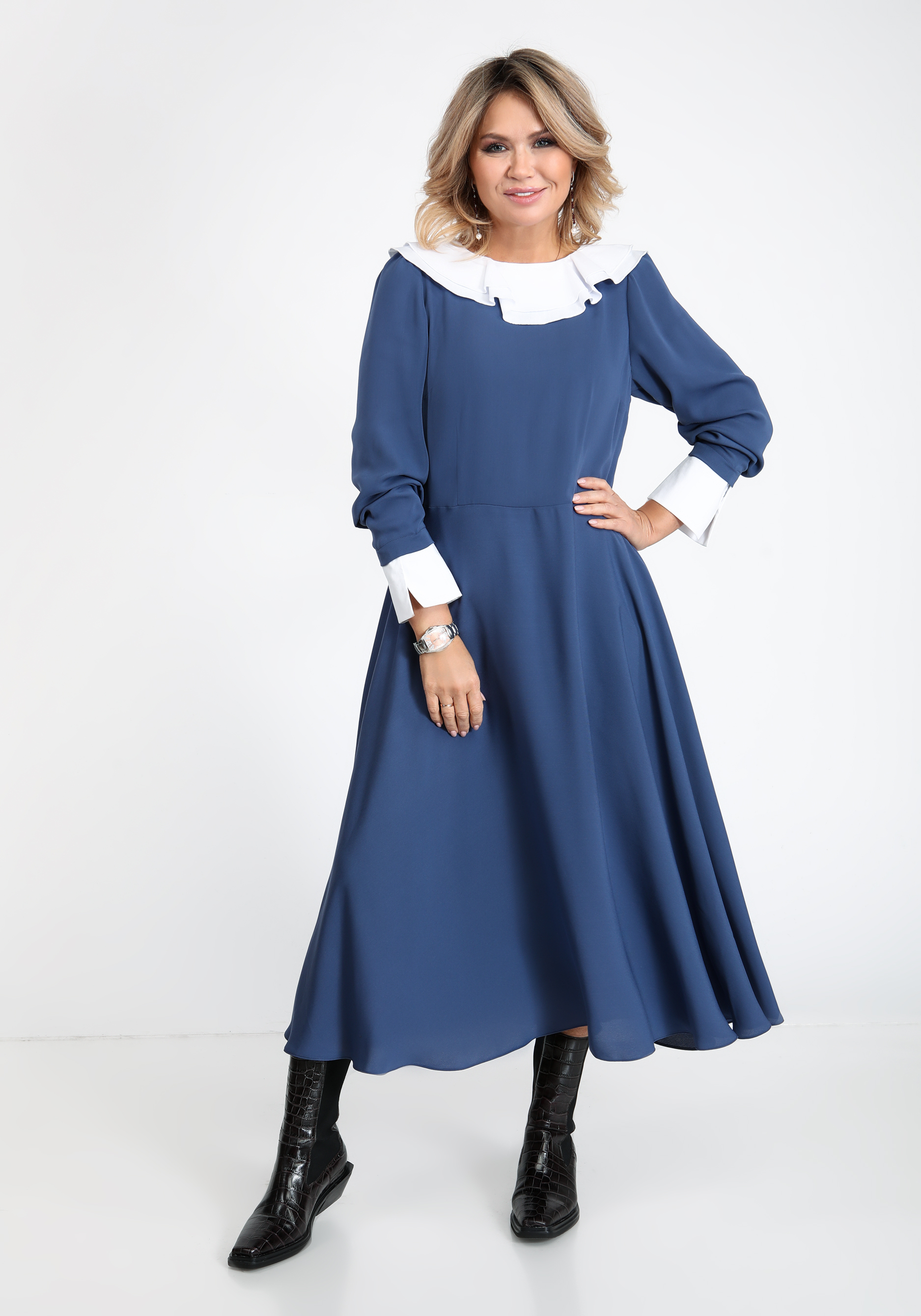 Платье со съемным воротником и манжетами Vivienne Mare, размер 56, цвет синий - фото 2