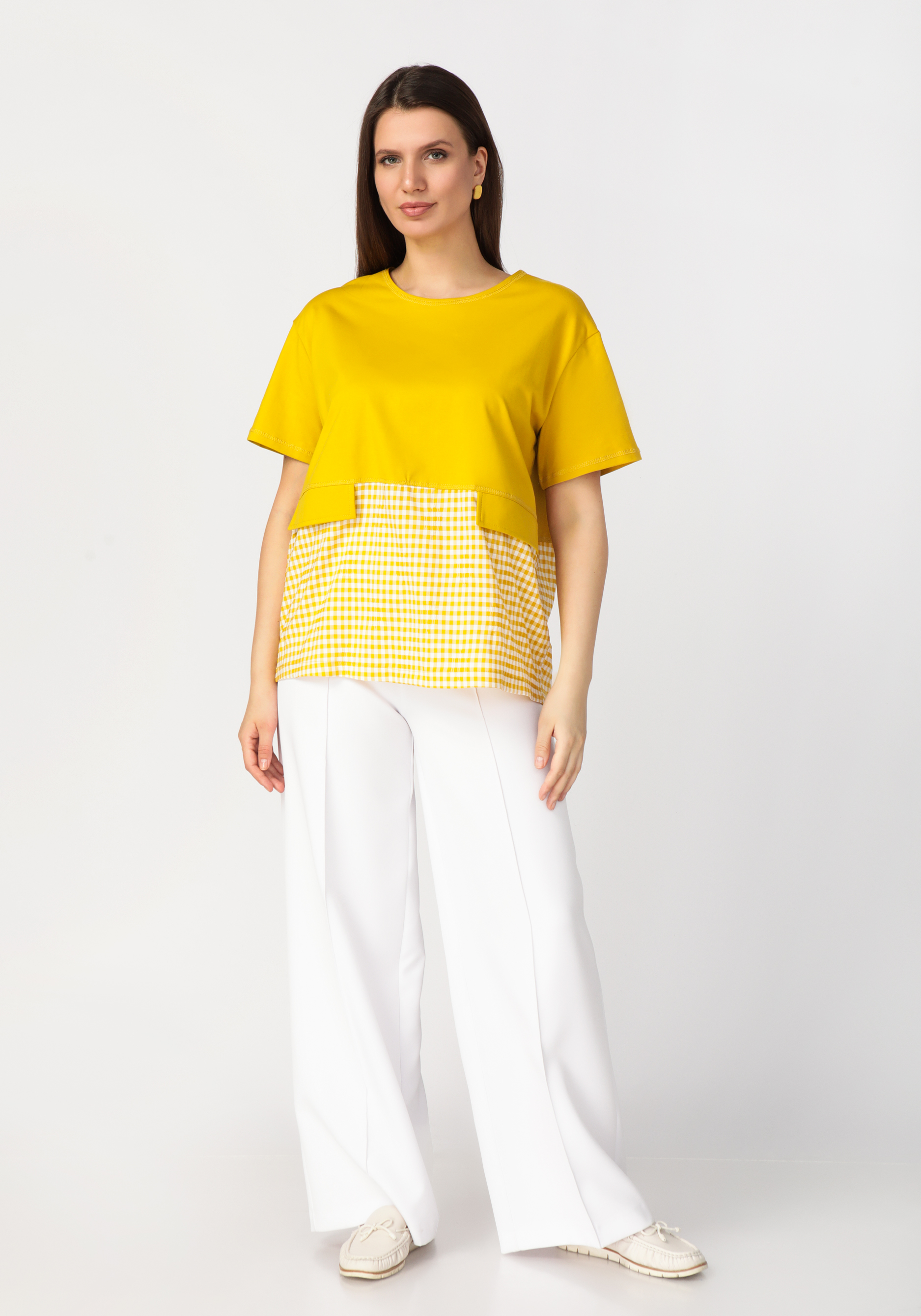 Блуза комбинированная из разных тканей Frida, размер 58-60, цвет желтый - фото 10