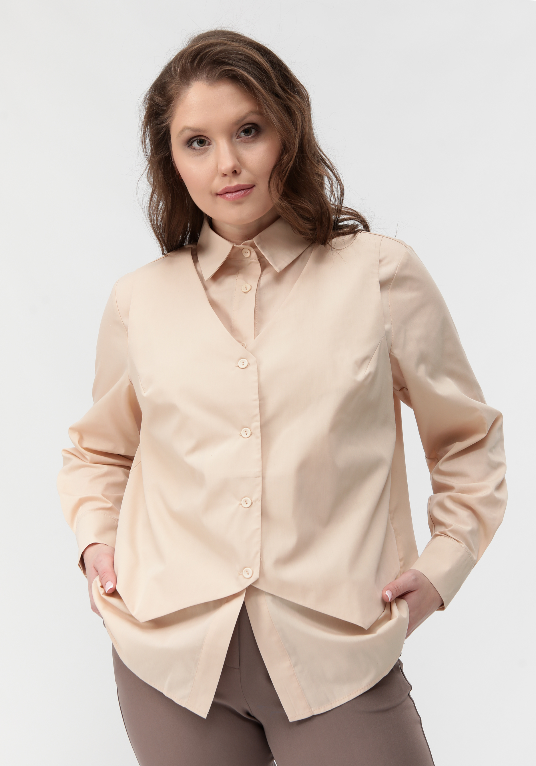 Блуза с имитацией жилетки свободного кроя VeraVo, размер 54, цвет бежевый - фото 1