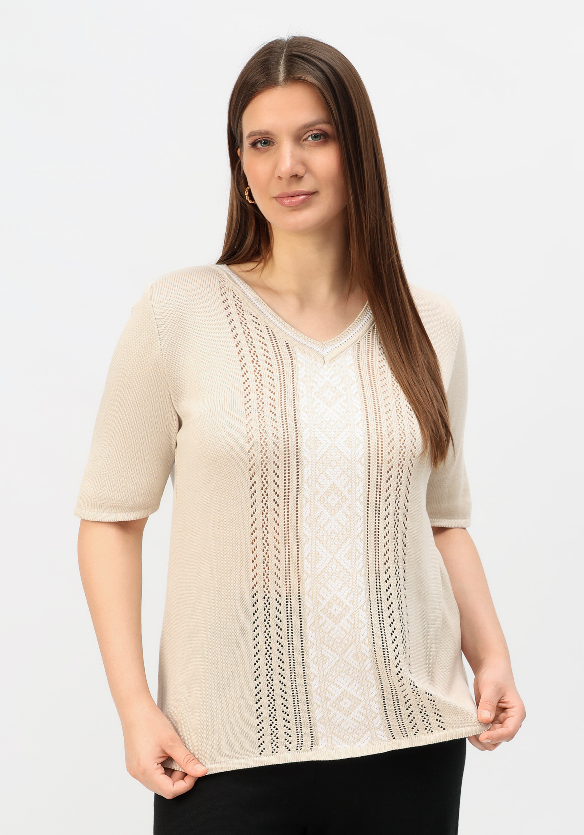 Пуловер с узором на передней полочке жен пуловер дилара белый р 52 54