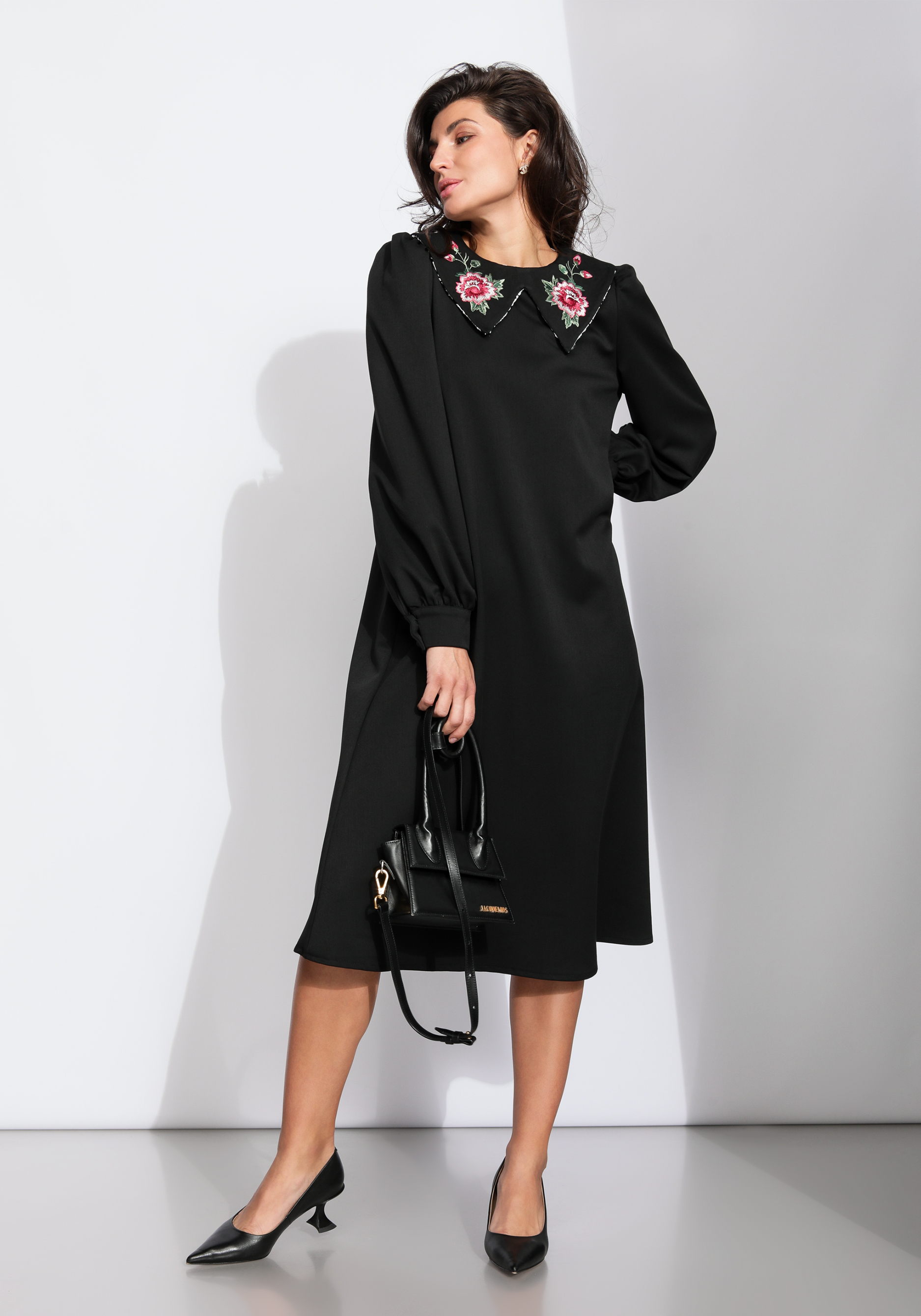 Платье А-силуэта с объемными рукавами Vivienne Mare, цвет черный, размер 56 - фото 10