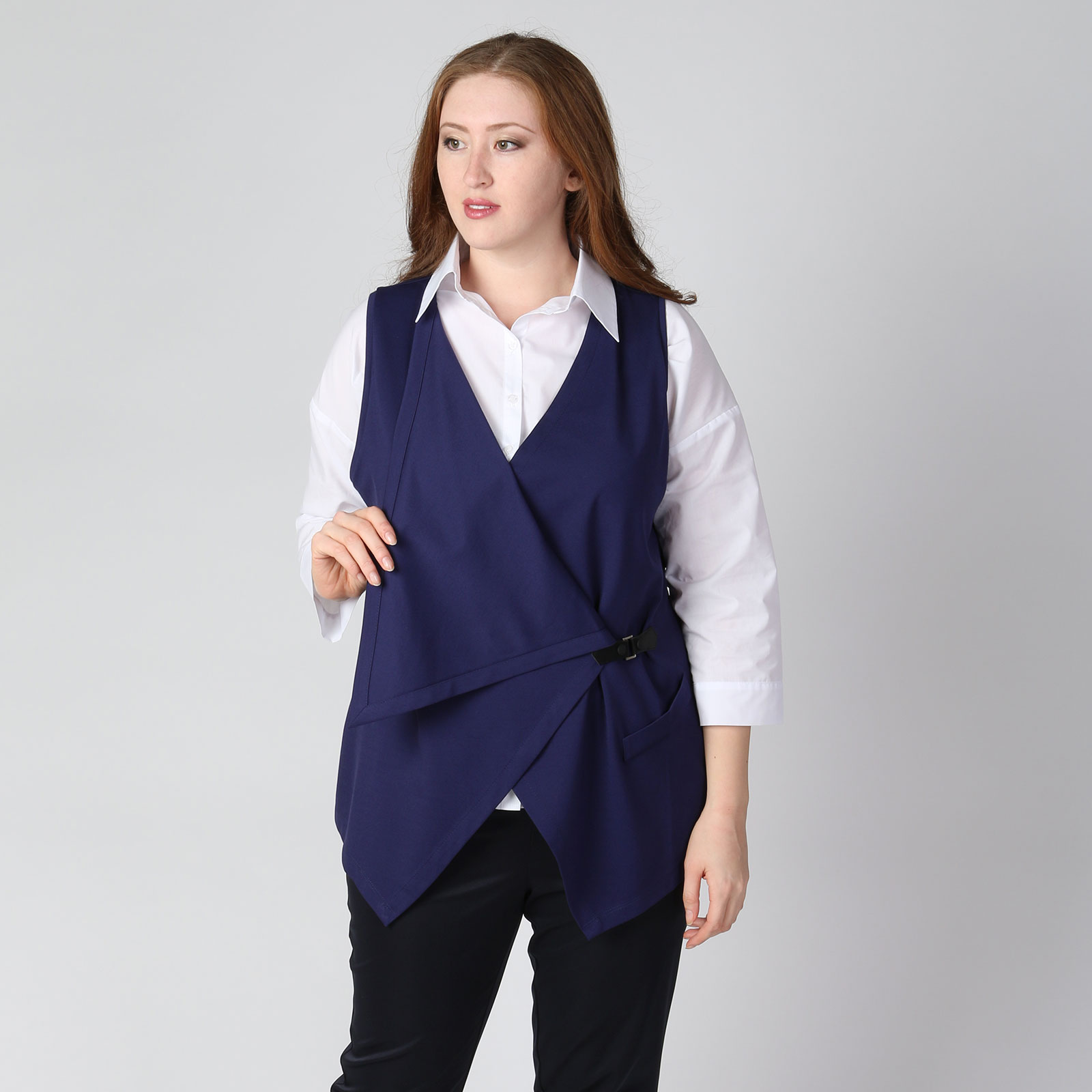 Комплект: блуза и асимметричный жилет Elletto Life, размер 60, цвет синий - фото 2