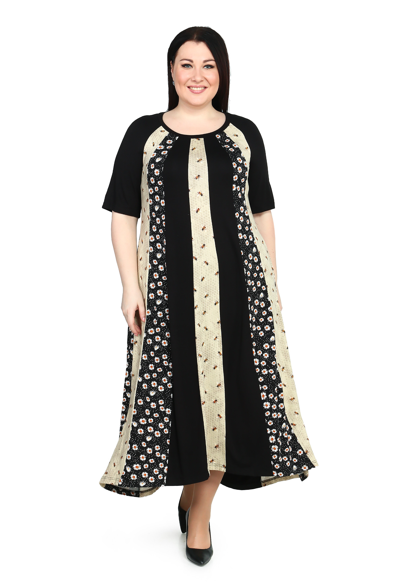 Платье-макси с комбинированным принтом Averi, размер 50, цвет черно-бежевый - фото 1