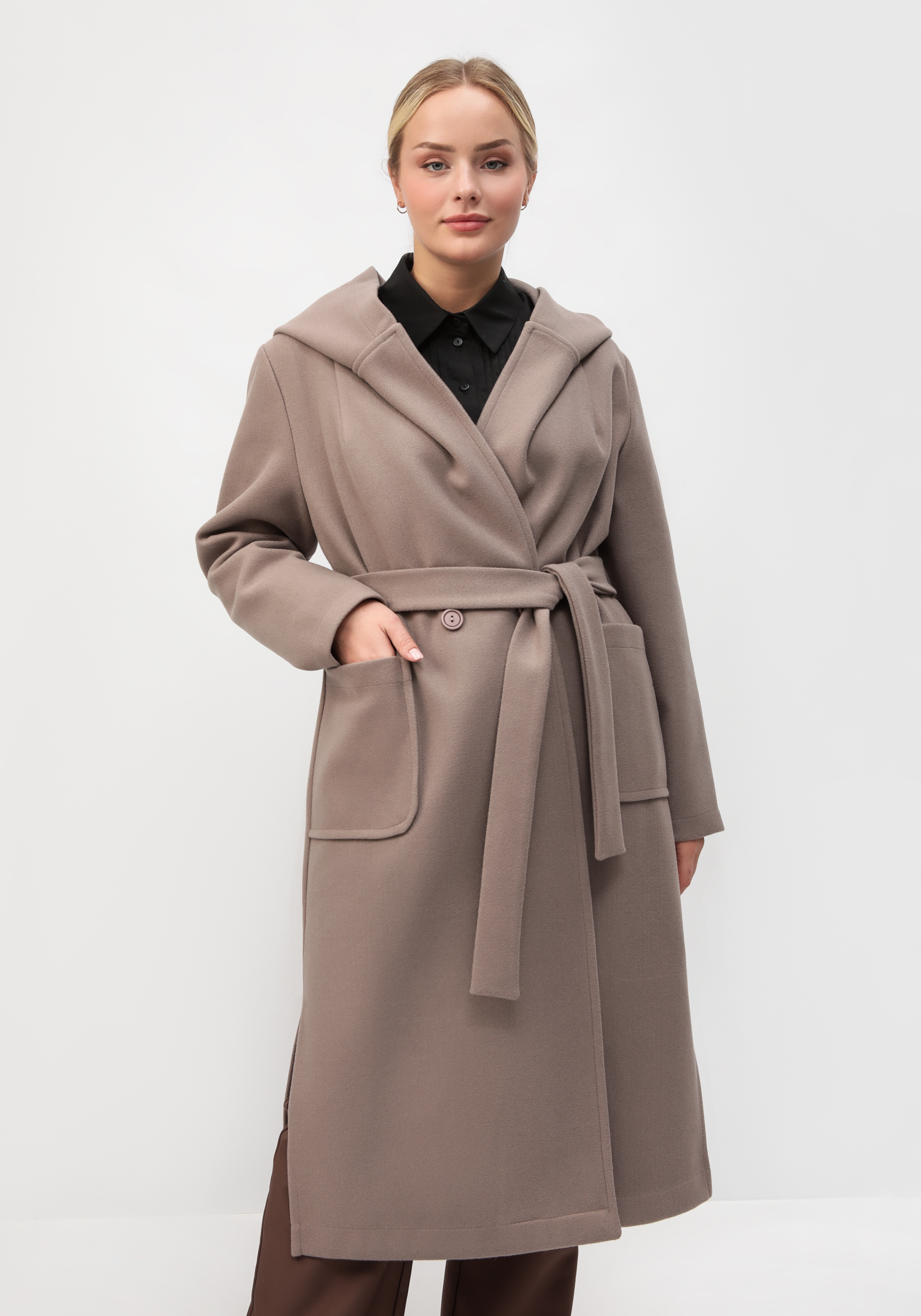 Пальто свободного кроя на поясе VeraVo, цвет коричневый, размер 50 - фото 10