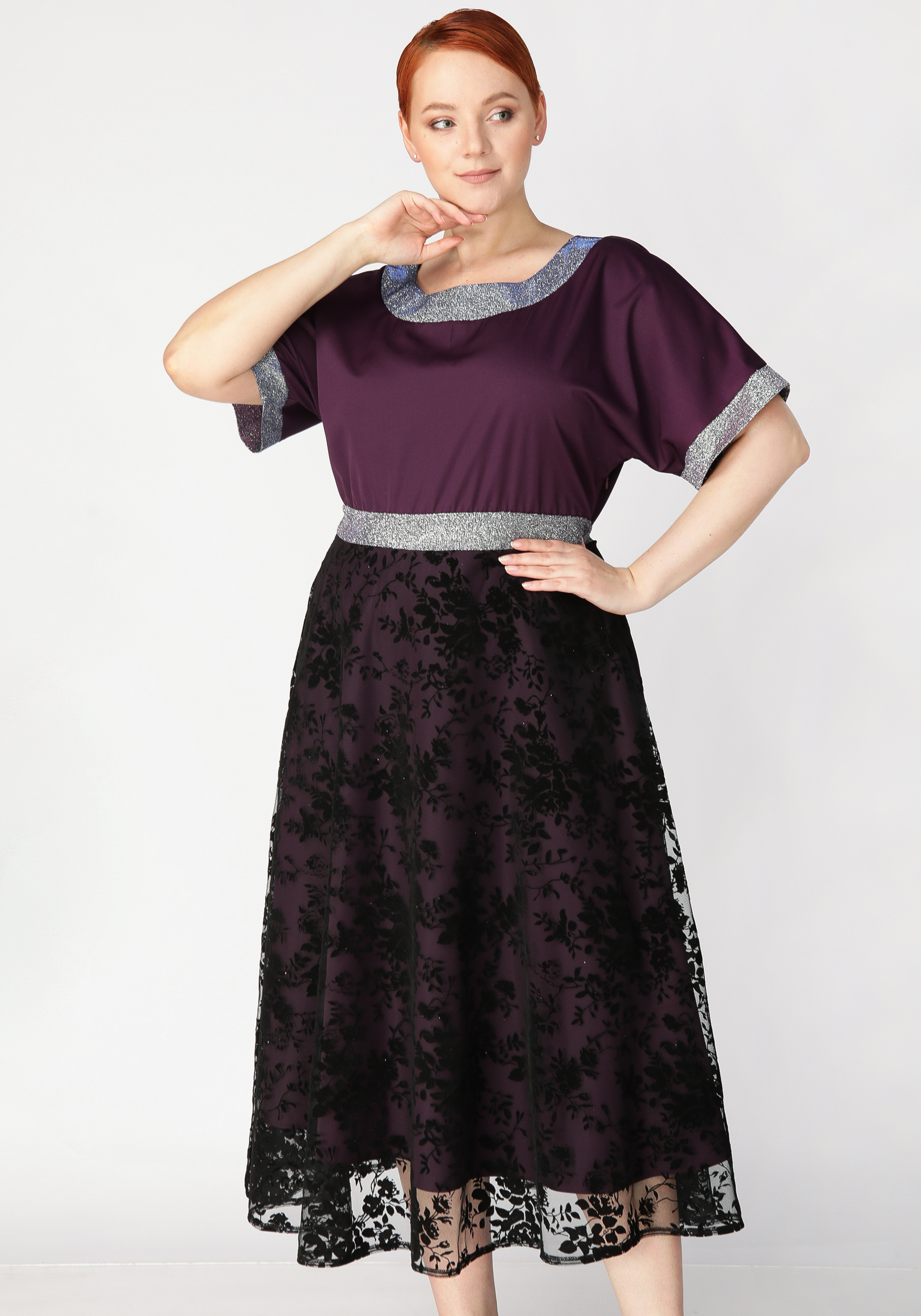 Платье с объемным принтом Mio Imperatrice, цвет баклажановый, размер 54 - фото 2
