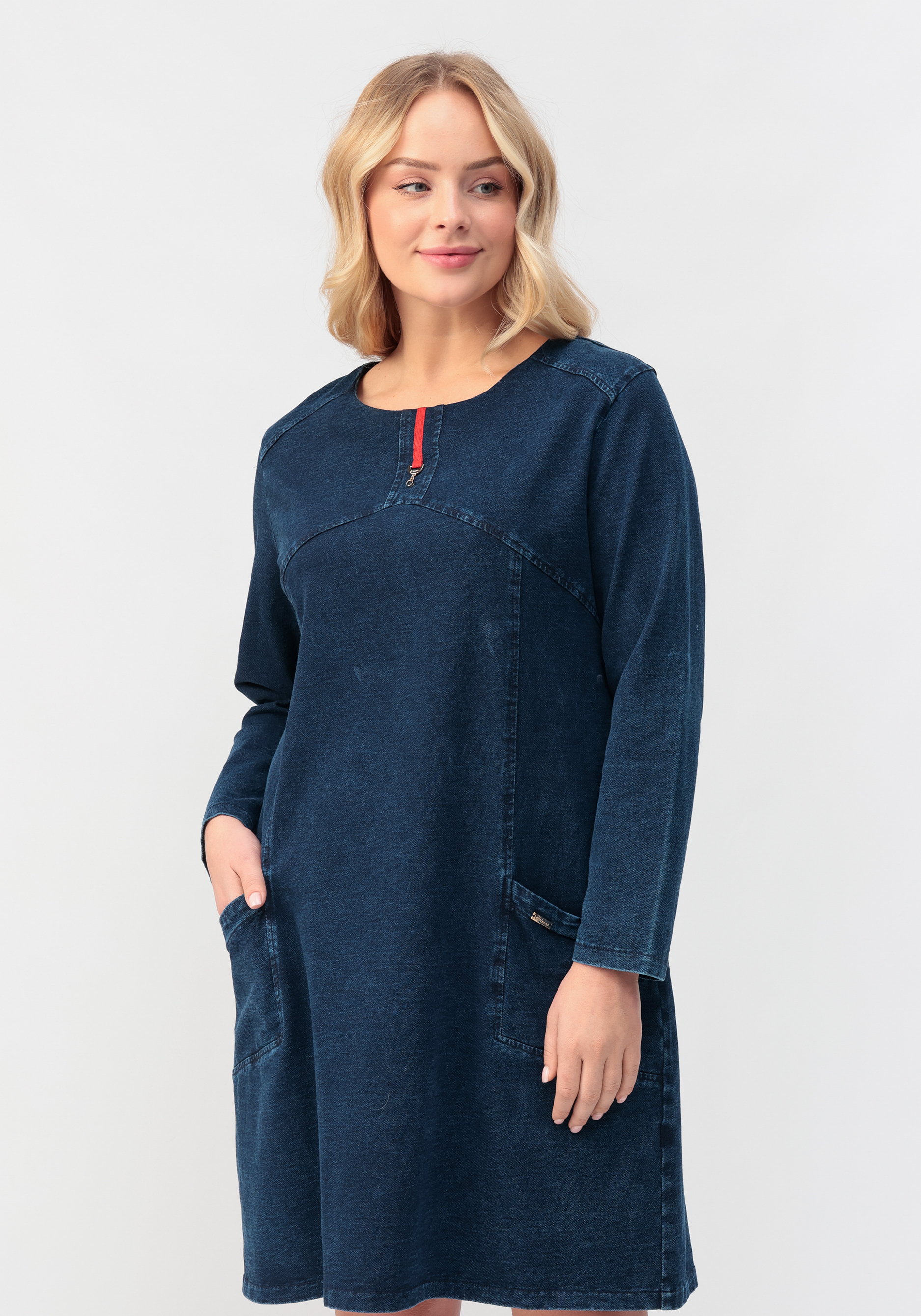 Платье-туника джинсовая с карманами, размер 62, цвет синий - фото 2