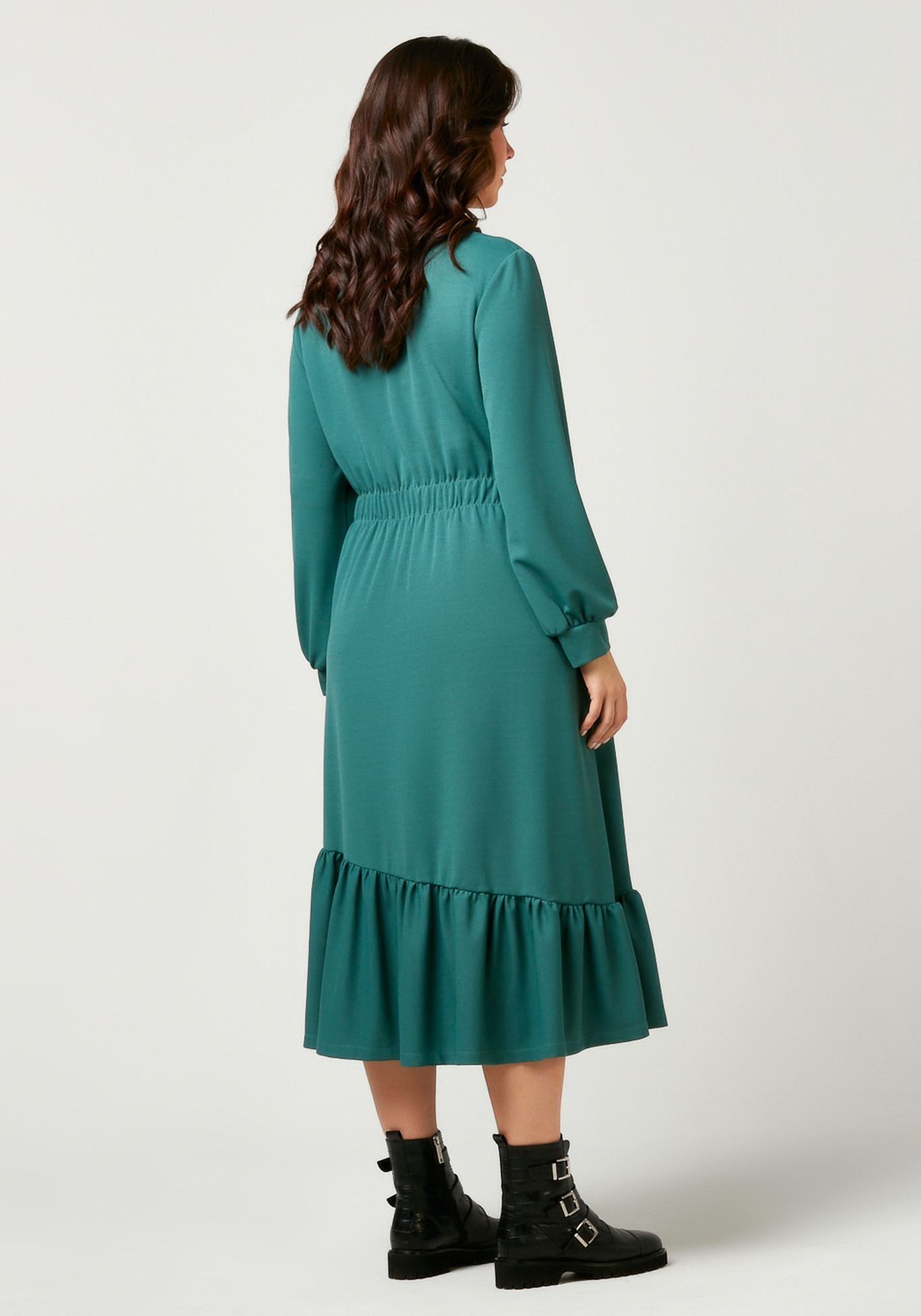 Платье однотонное с декоративными пуговицами Bianka Modeno, размер 50, цвет зеленый - фото 3