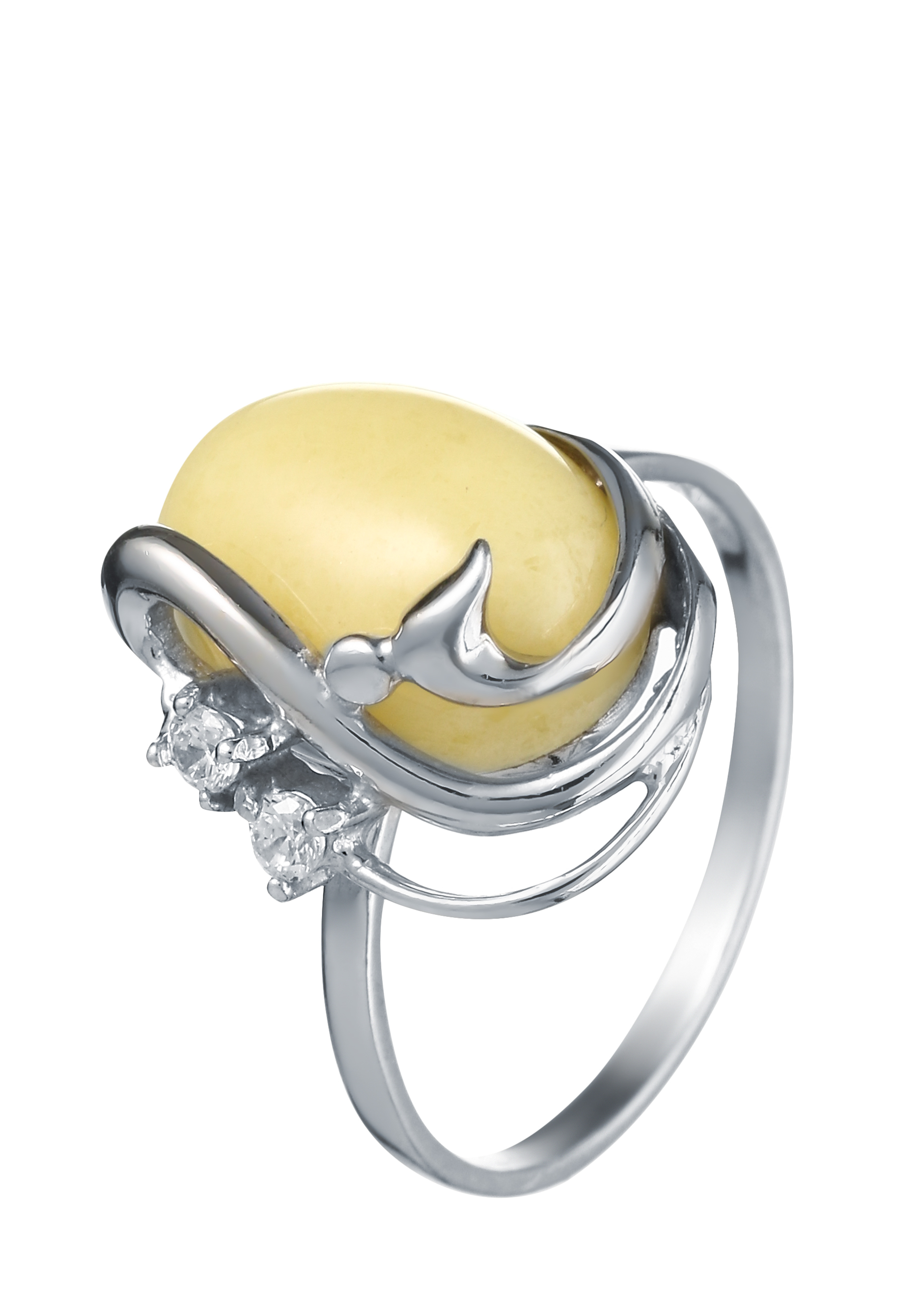 Кольцо серебряное "Царская птица" Янтарная волна, цвет белый, размер 18