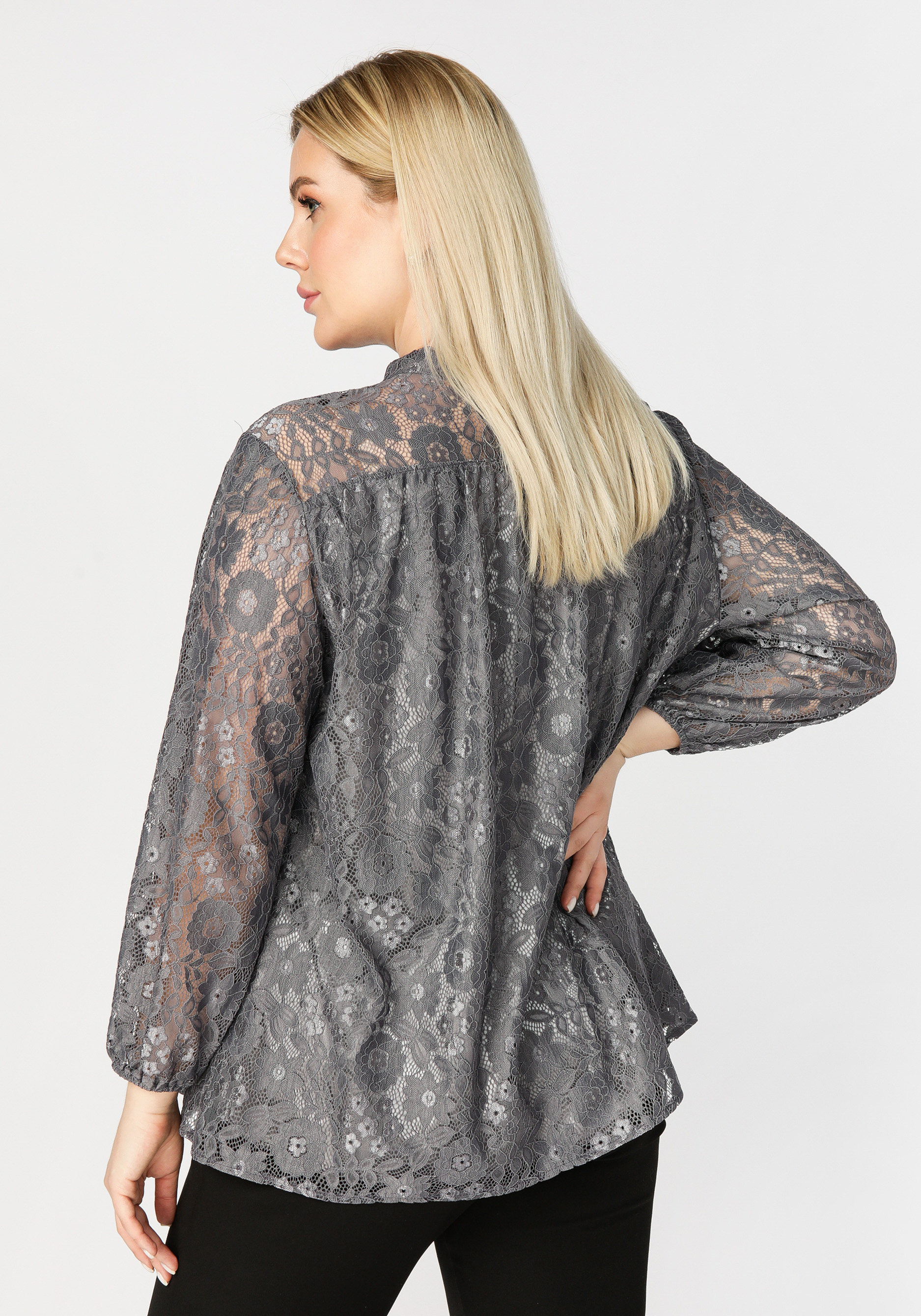 Блуза из гипюра на завязках Manhattan, размер 50, цвет серый - фото 3