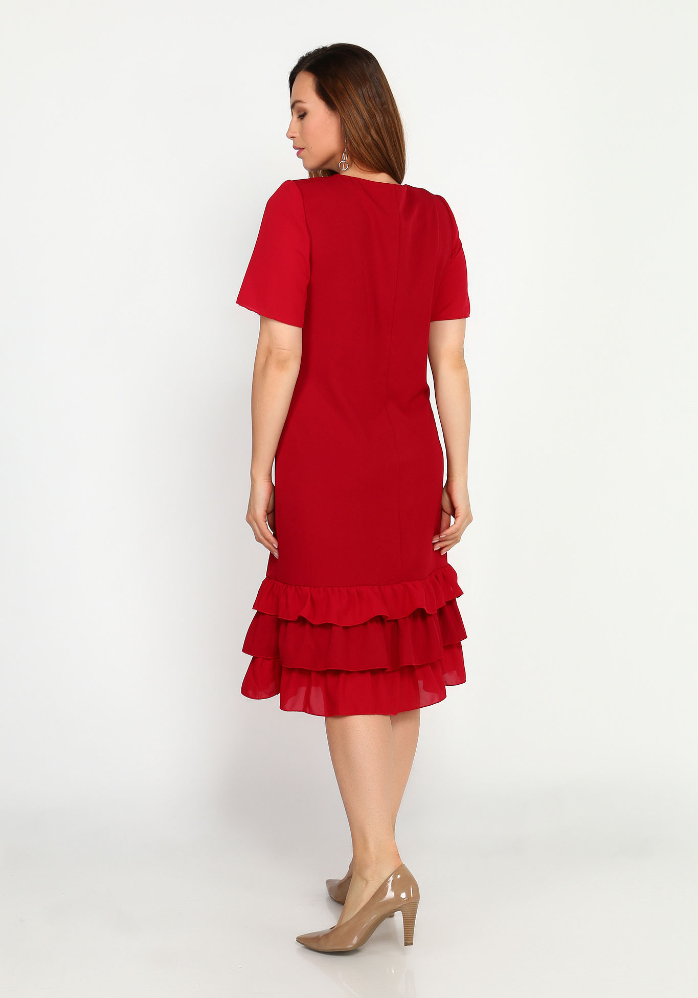 Платье с шифоновыми оборками по низу Bianka Modeno, размер 48, цвет красный - фото 4