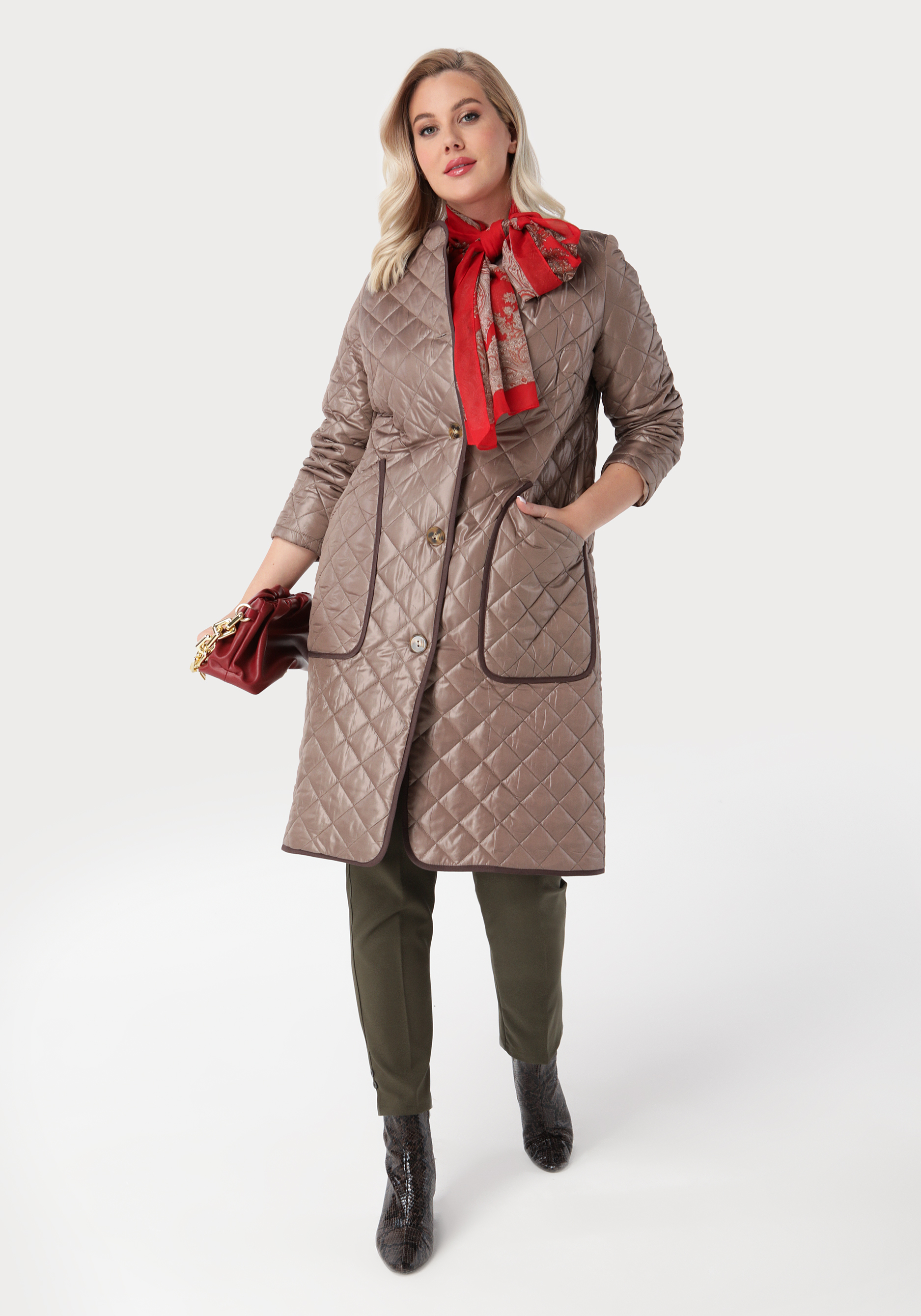 Пальто с окантовкой контрастной лентой жен костюм повседневный арт 17 0370 оливковый р 44