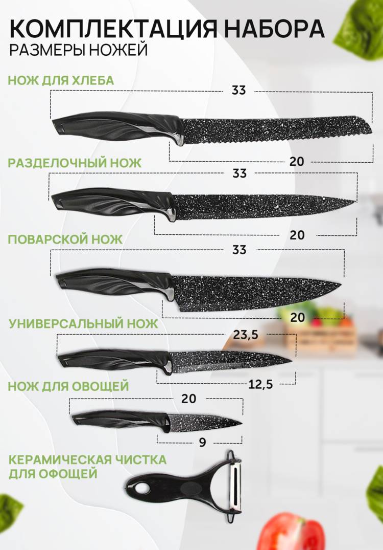 Набор ножей Сила гранита, 6 предметов шир.  750, рис. 2