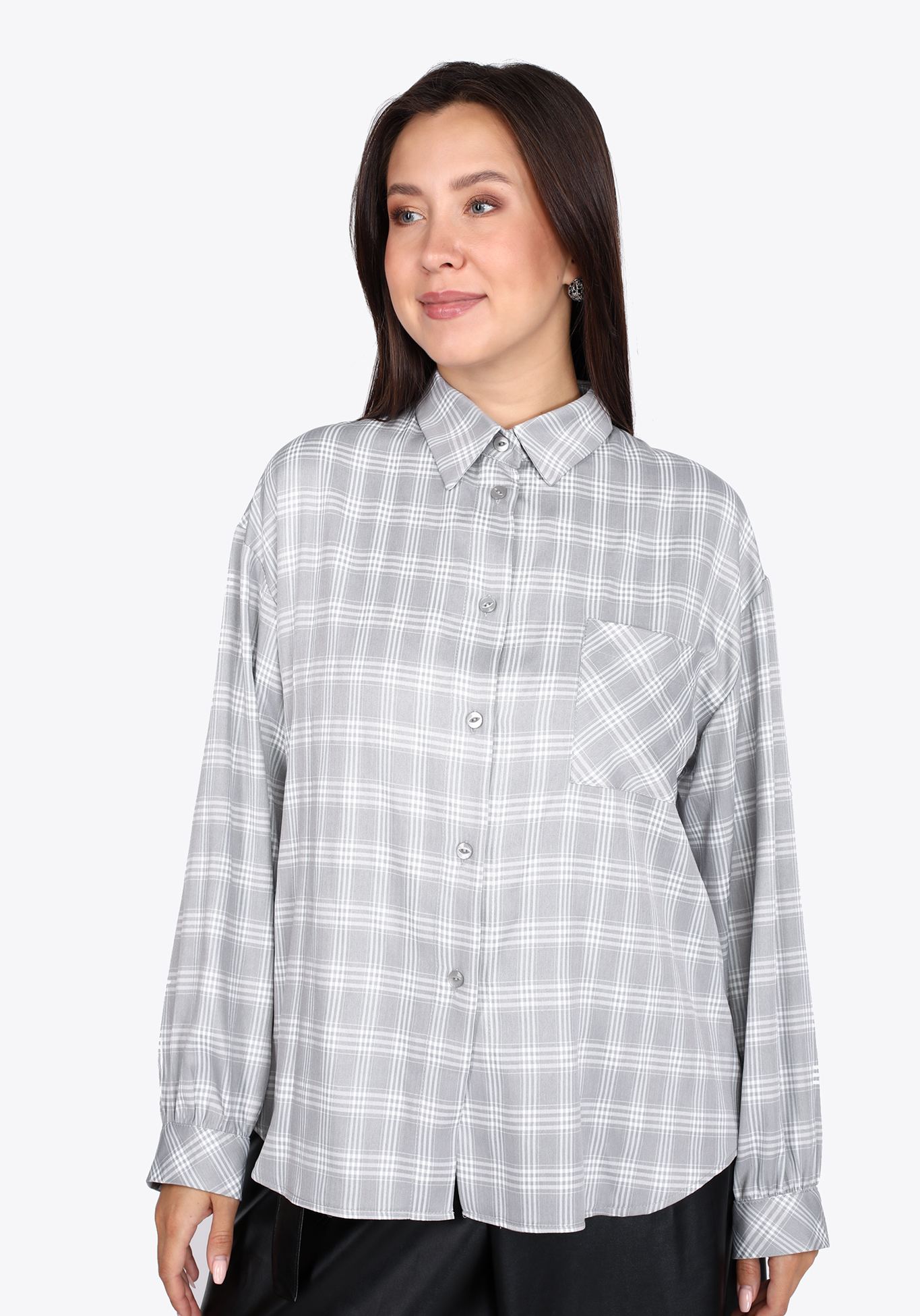 Рубашка из хлопка в клетку Julia Weber, размер 56, цвет серый - фото 5